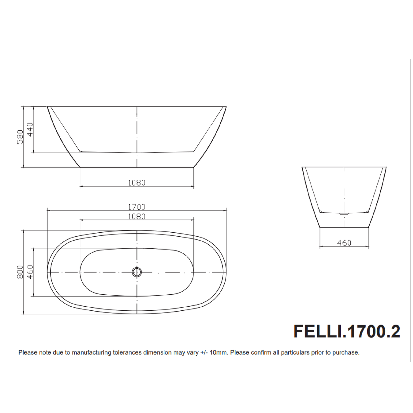 MELA - FELLI 1700 Free Standing BathBaths – available at Bathroom City Perth