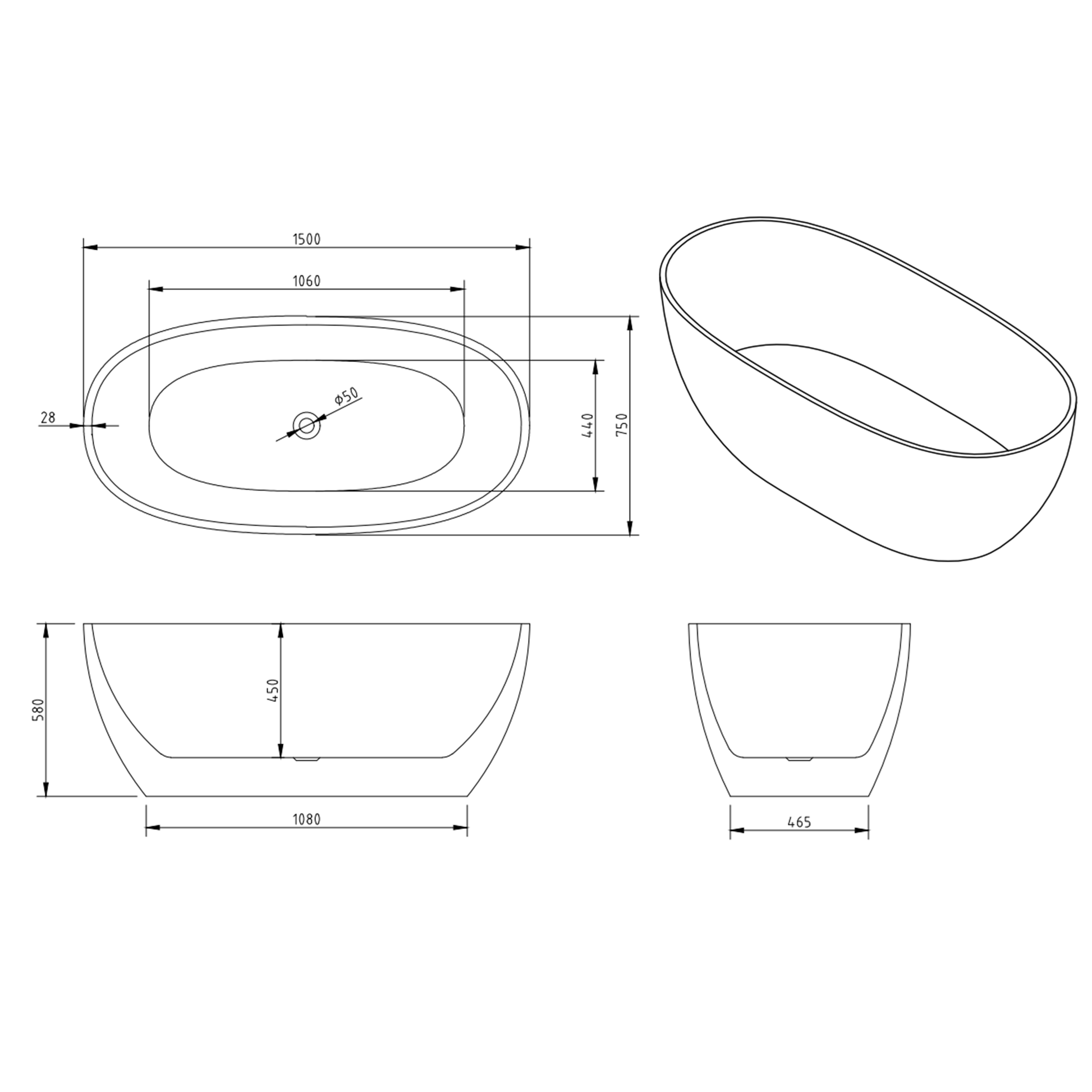 MELA - FELLI Free Standing Bath 1500mmBaths – available at Bathroom City Perth