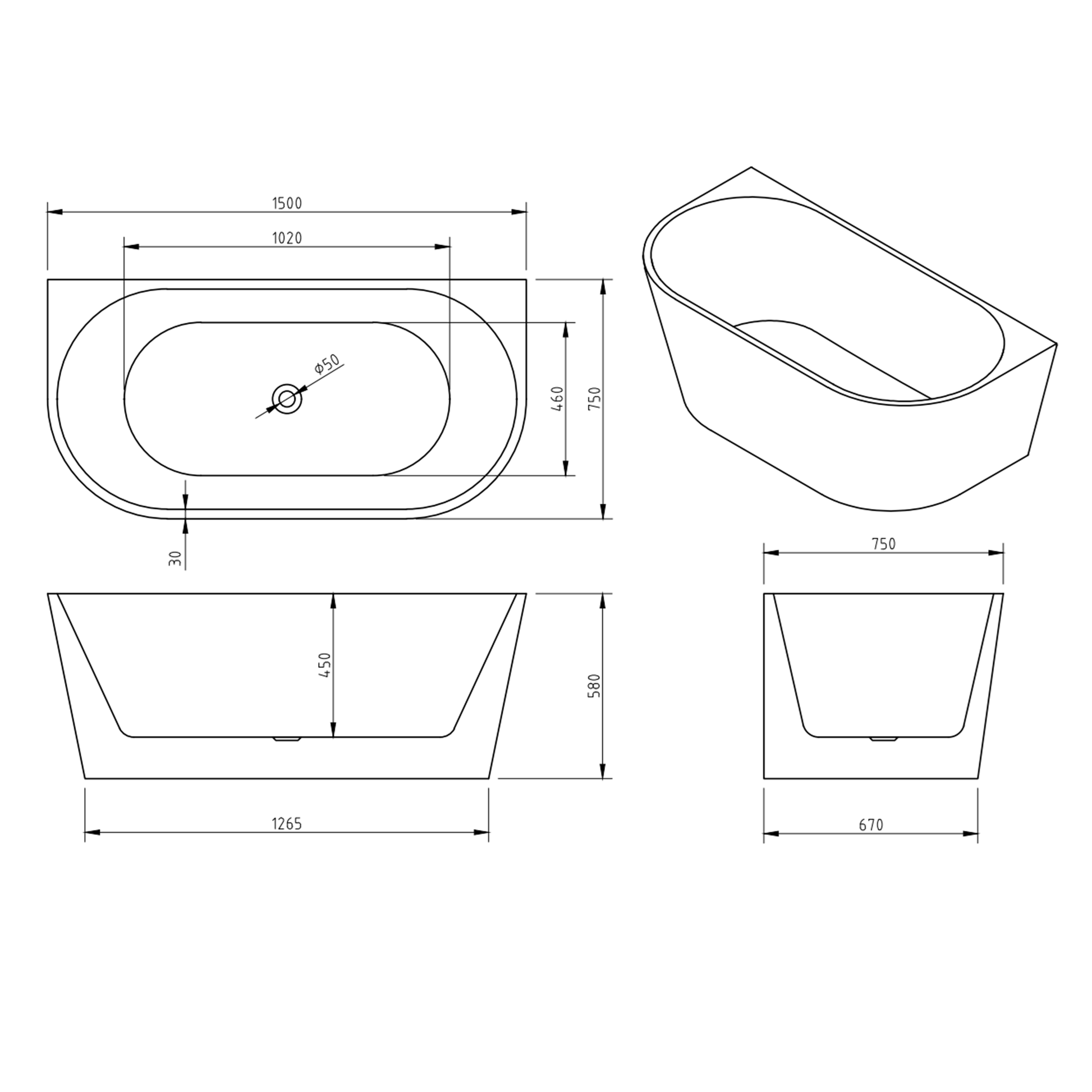 MELA - KORI 1500 Back to Wall Free Standing BathBaths – available at Bathroom City Perth