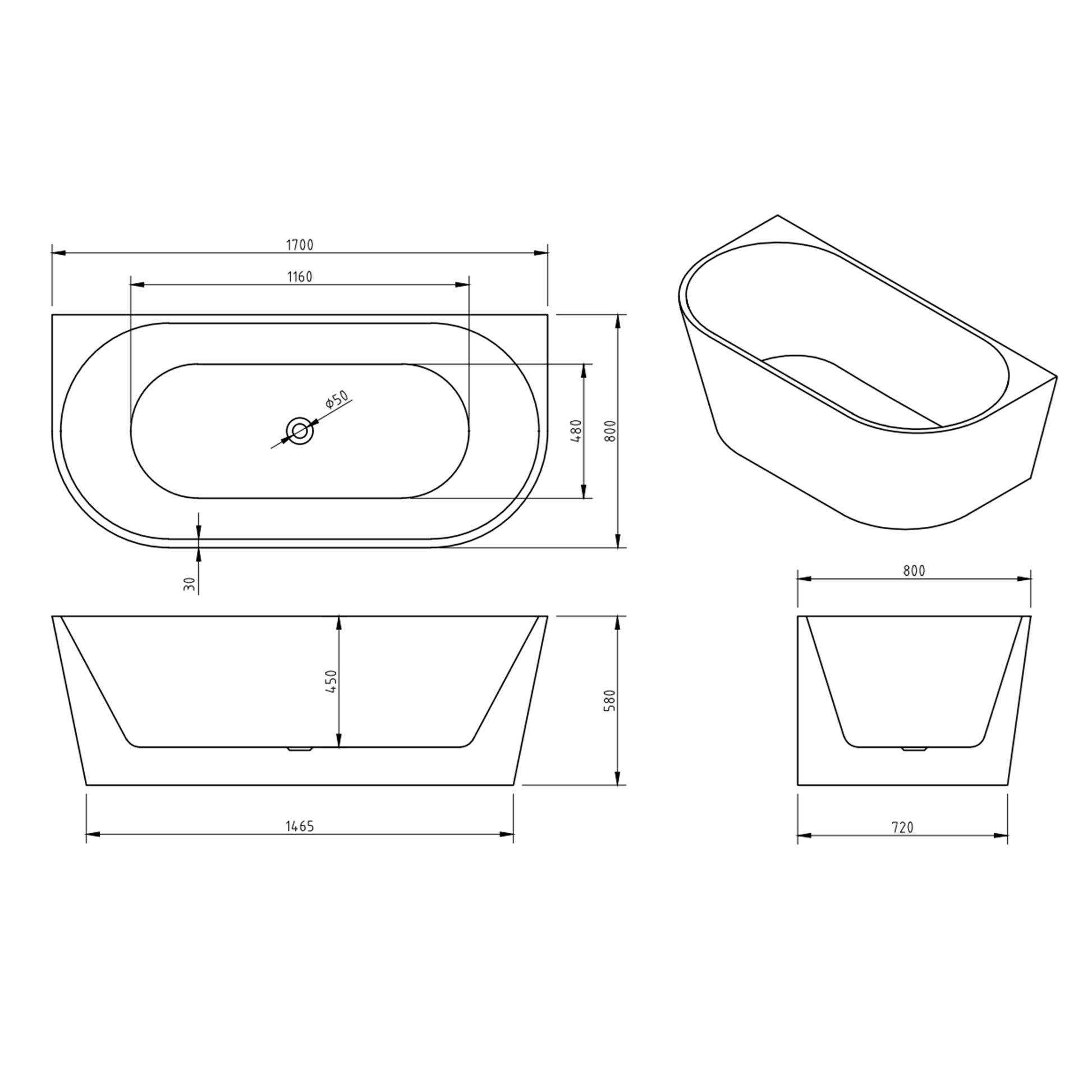 MELA - KORI 1700 Back to Wall Free Standing BathBaths – available at Bathroom City Perth