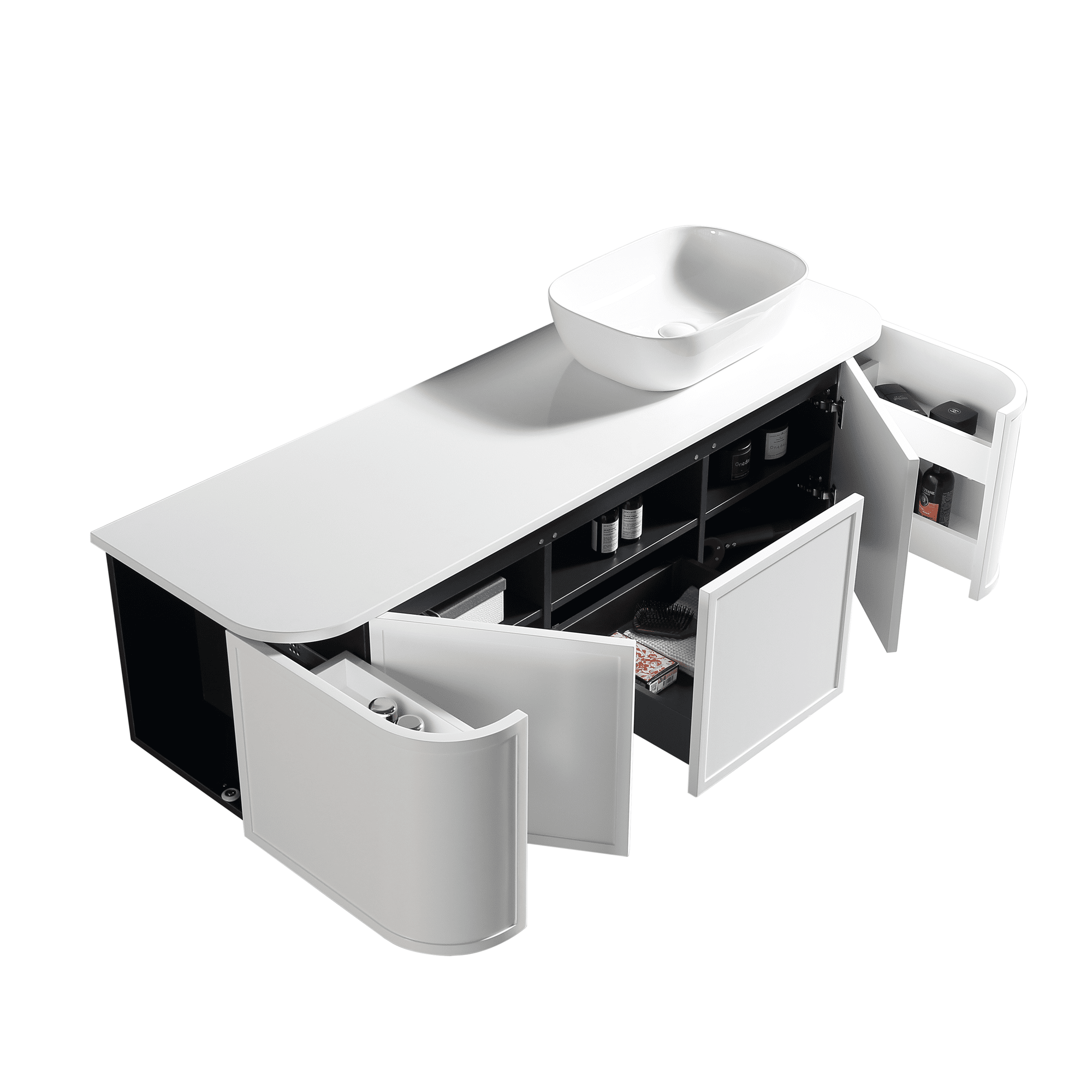 MELA - LUNA 1500 Matt White Curved Wall Hung Vanity with Drawer & 2 Doors - Vanities - from our - MELA - supplier–available at Bathroom City Perth