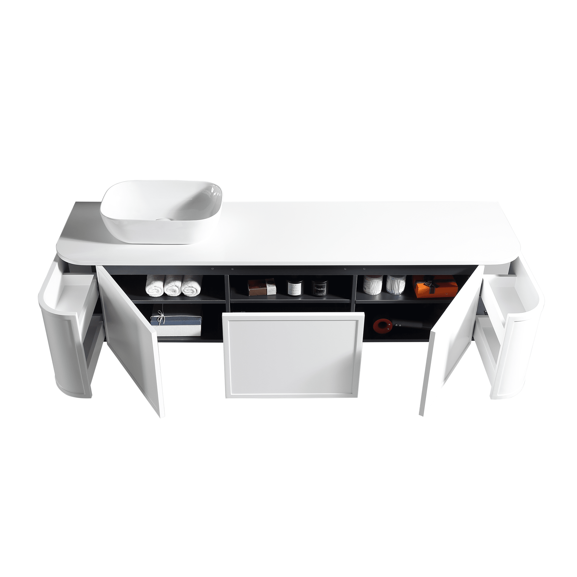 MELA - LUNA 1800 Matt White Curved Wall Hung Vanity with Drawer & 2 Doors available at Bathroom City Perth