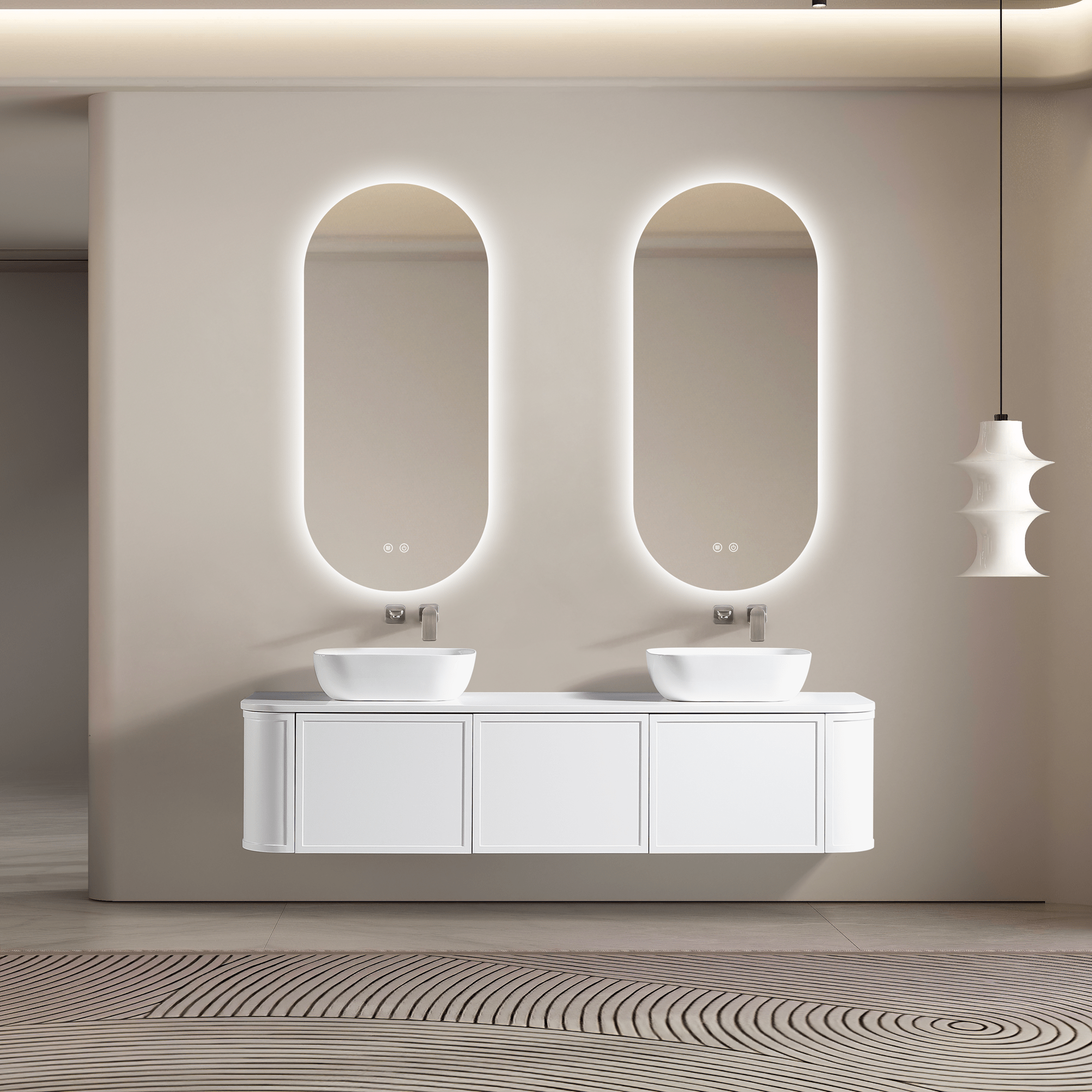 MELA - LUNA 1800 Matt White Curved Wall Hung Vanity with Drawer & 2 Doors available at Bathroom City Perth