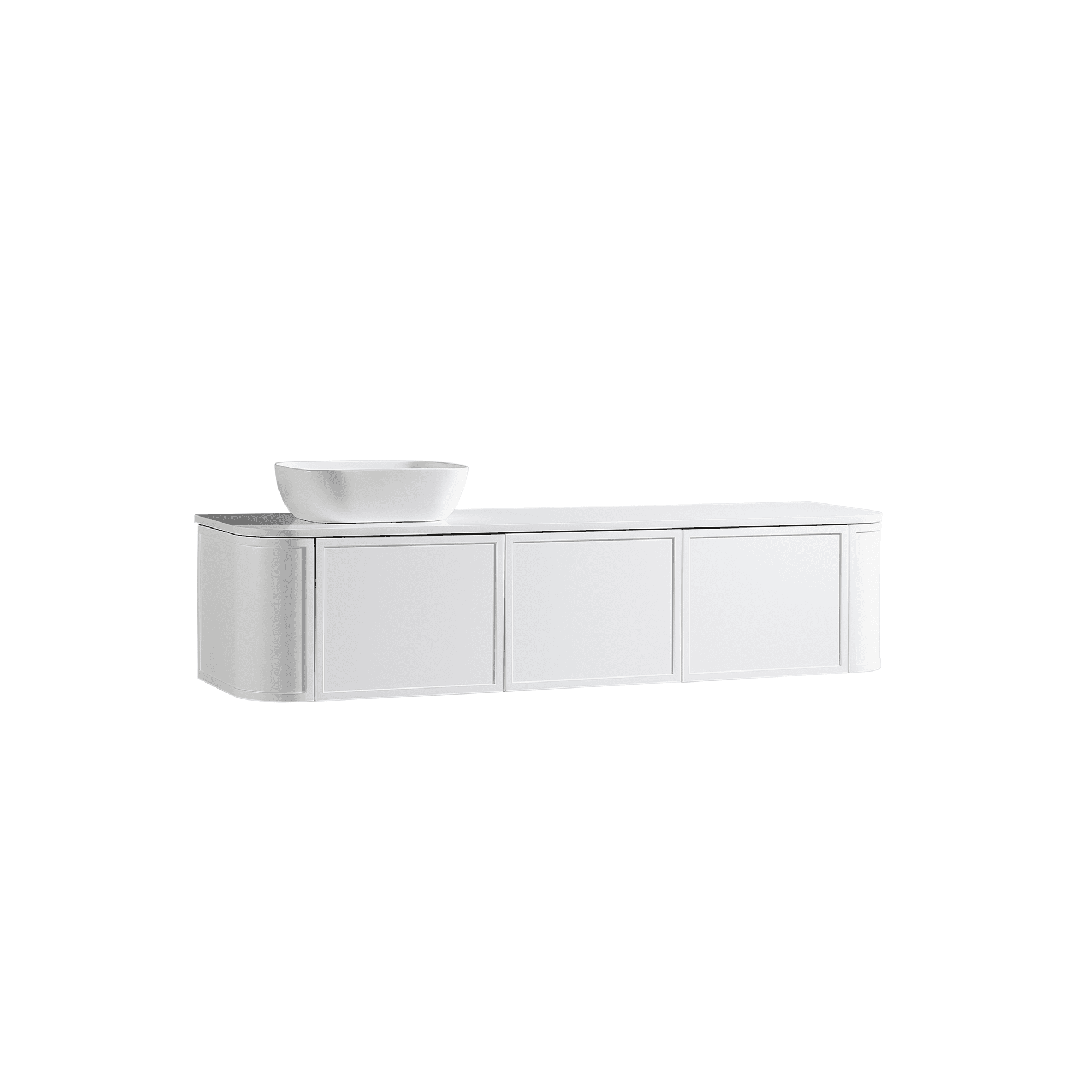 MELA - LUNA 1800 Matt White Curved Wall Hung Vanity with Drawer & 2 Doors available at Bathroom City Perth