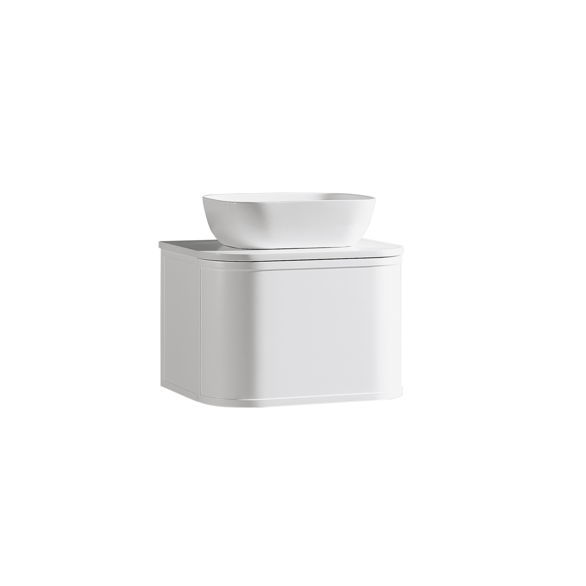 MELA - LUNA 600 Matt White Curved Wall Hung Vanity with Drawer - Vanities –available at Bathroom City Perth