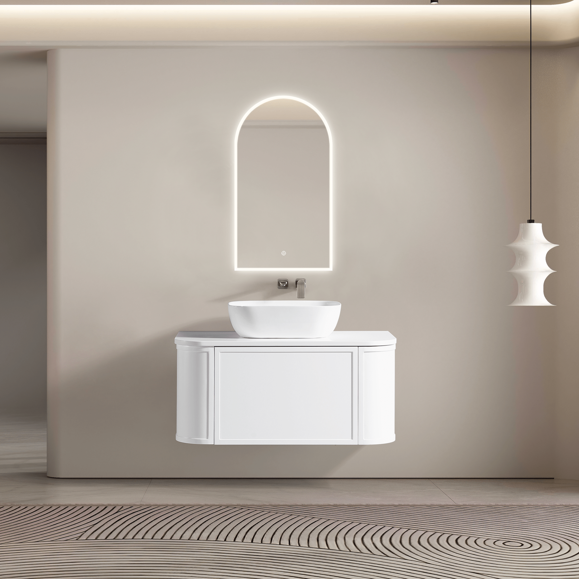 MELA - LUNA 900 Matt White Curved Wall Hung Vanity with Drawer - from our MELA - supplier–available at Bathroom City Perth