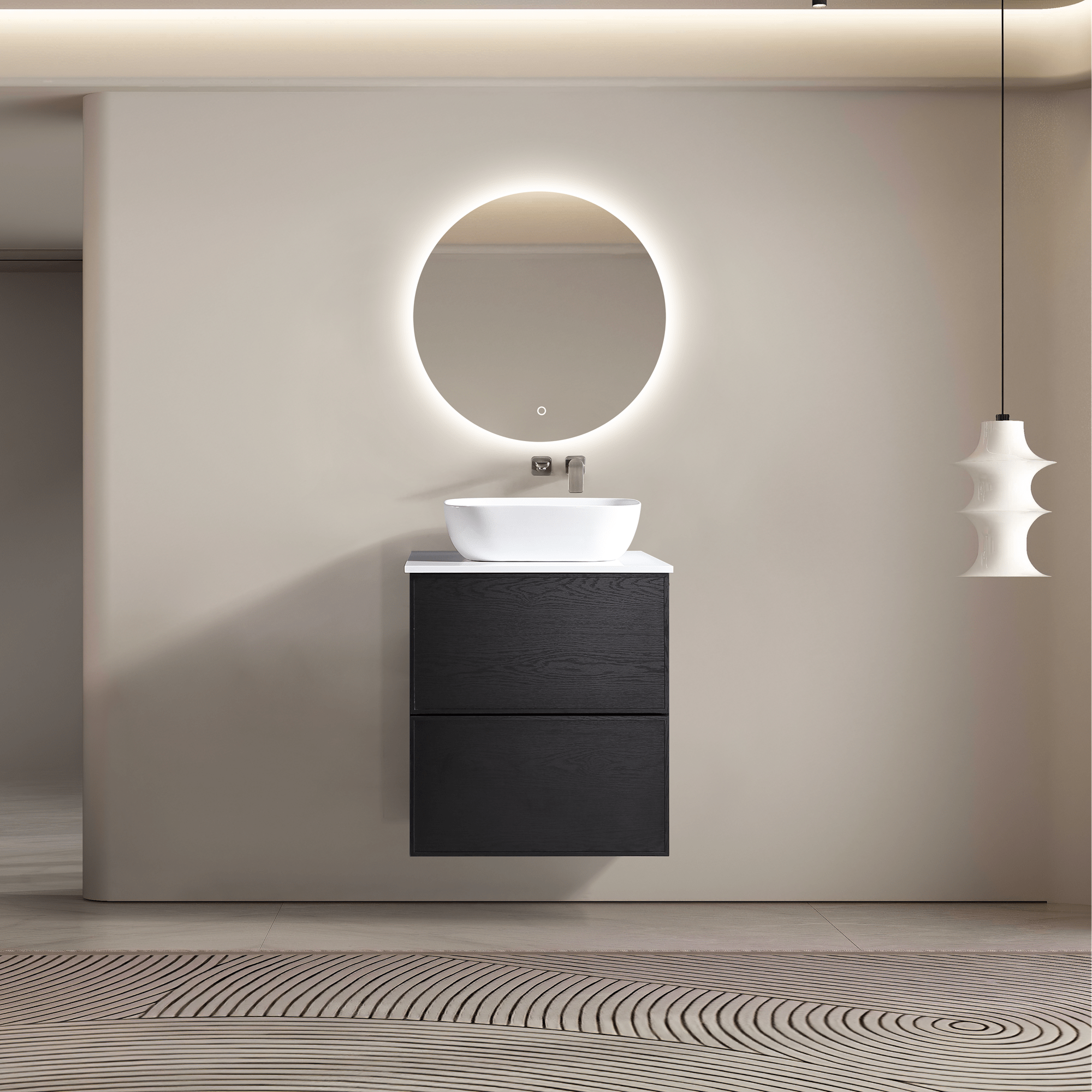 MELA - MILANO 600 Black Oak Wall Hung Vanity with Drawers from our - MELA - supplier–available at Bathroom City Perth