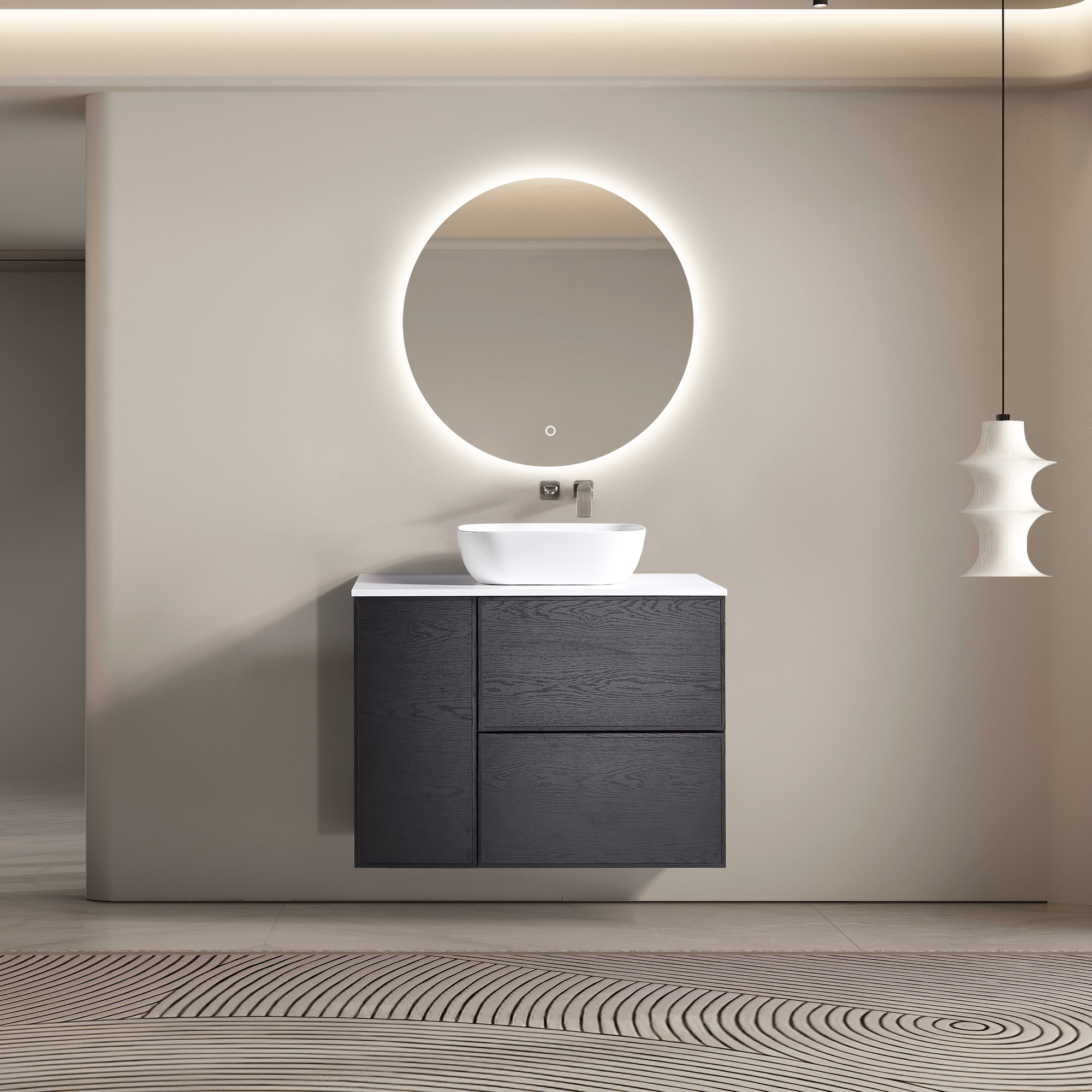 MELA - MILANO 900 Black Oak Wall Hung Vanity with Drawers and Door - Vanities –available at Bathroom City Perth