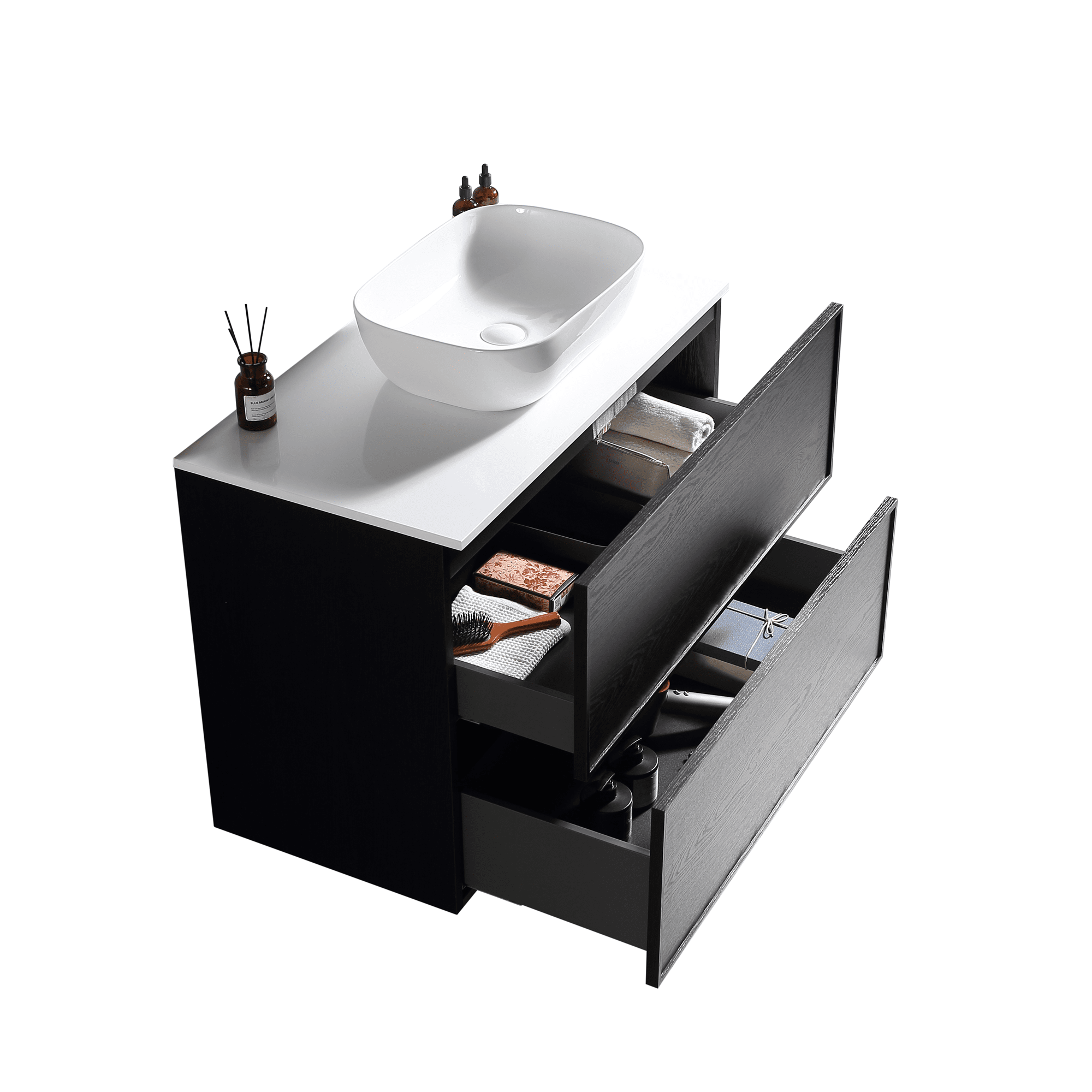 MELA - MILANO 900 Black Oak Wall Hung Vanity with Drawers - Vanities - from our - MELA - supplier–available at Bathroom City Perth