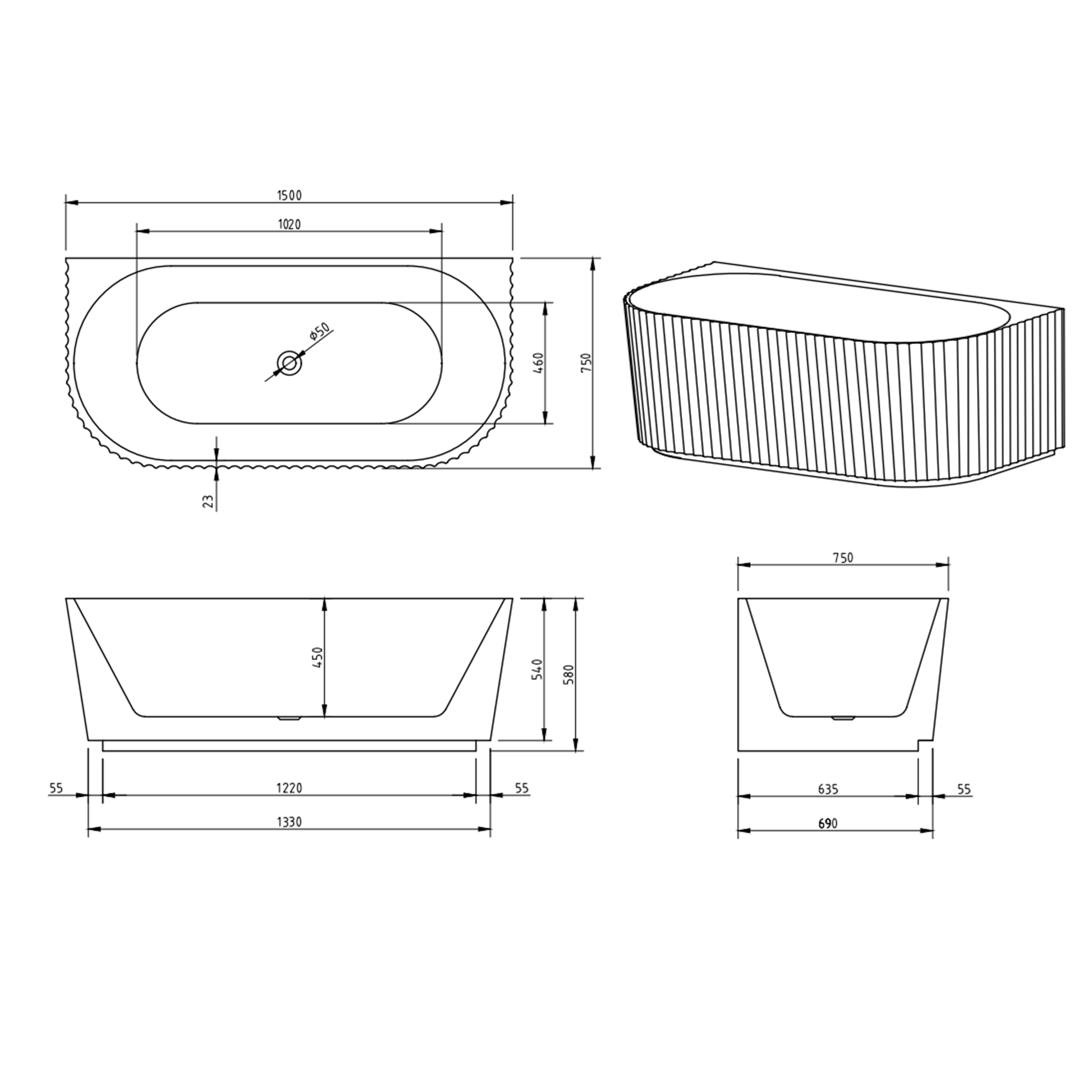 MELA - MIZO 1500 Back to Wall Free Standing BathBaths – available at Bathroom City Perth