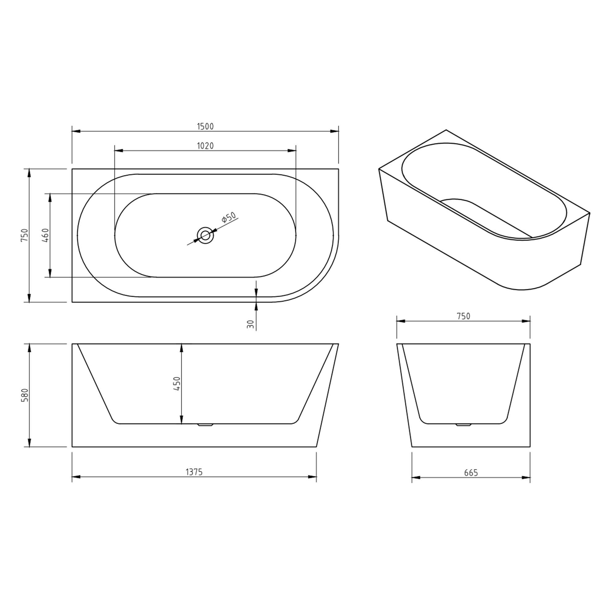 MELA - NOOK 1500 Free Standing Bath Left CornerBaths – available at Bathroom City Perth