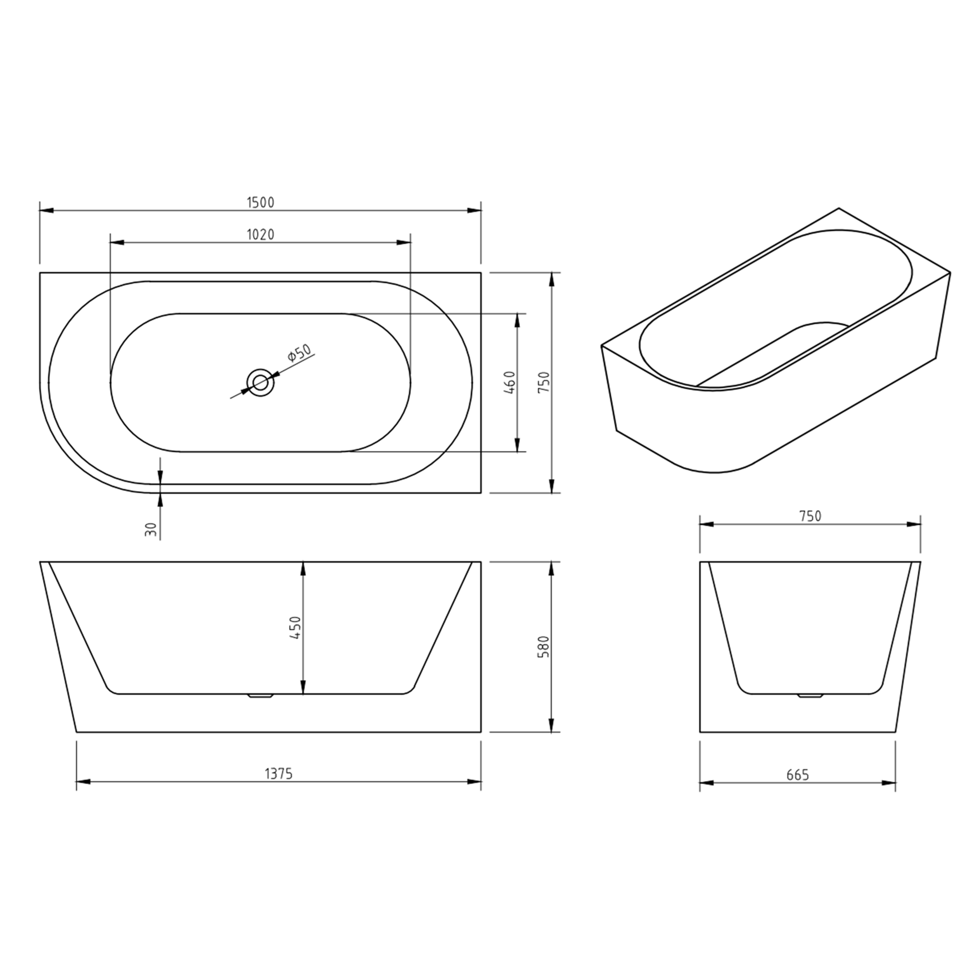 MELA - NOOK 1500 Free Standing Bath Right CornerBaths – available at Bathroom City Perth