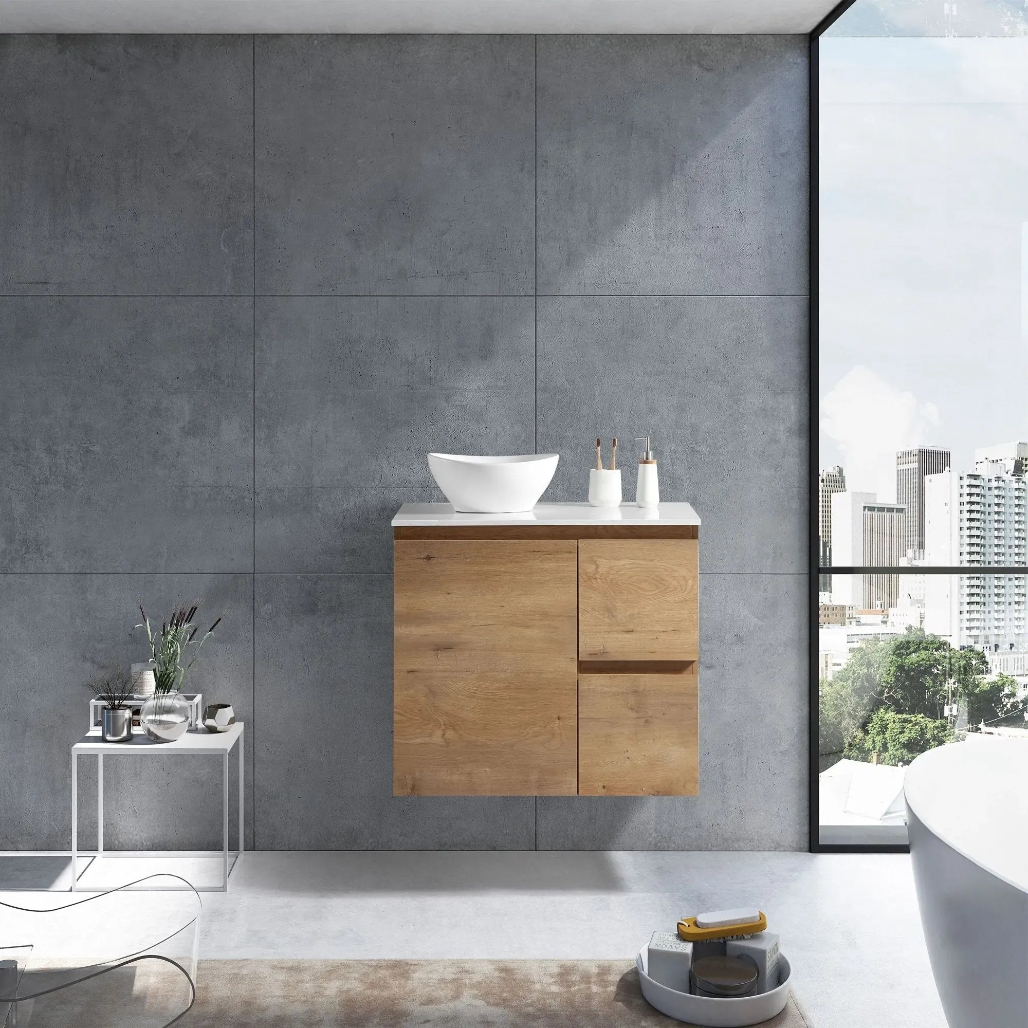 MELA - PADDY 750 Snafell Wall Hung Vanity with Door & Drawers-Vanities-from our-MELA-supplier–available at Bathroom City Perth
