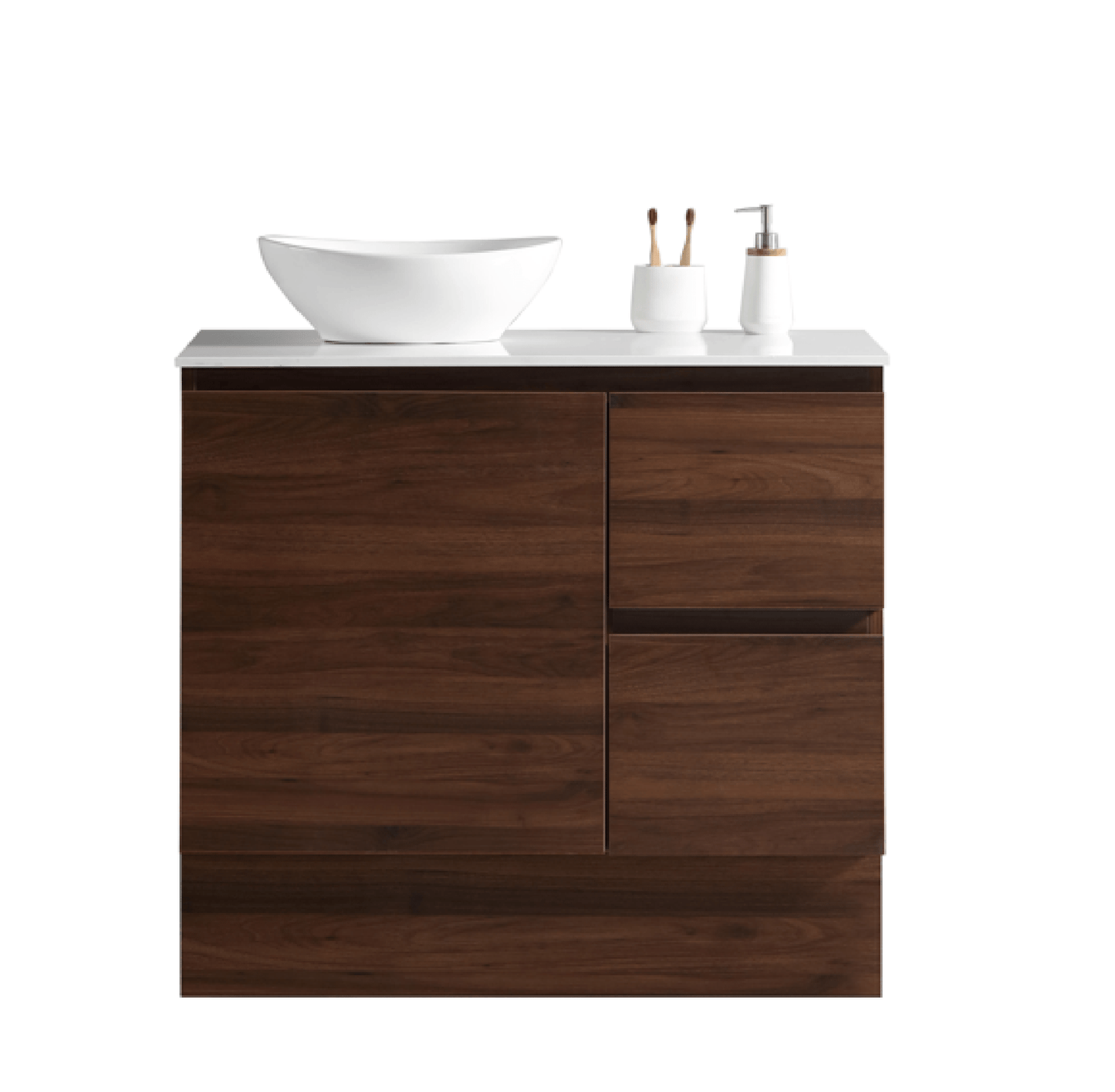 MELA - PADDY 750 Walnut Wall Hung Vanity with Door & DrawersVanities – available at Bathroom City Perth