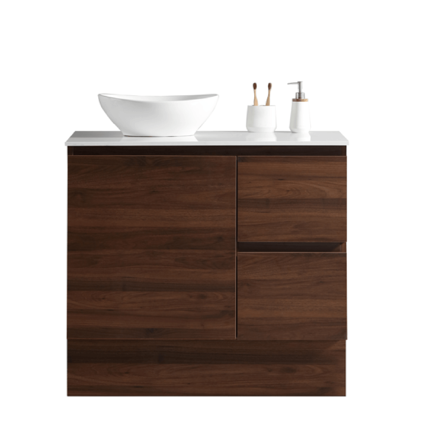 MELA - PADDY 900 Walnut Wall Hung Vanity with Door & DrawersVanities – available at Bathroom City Perth