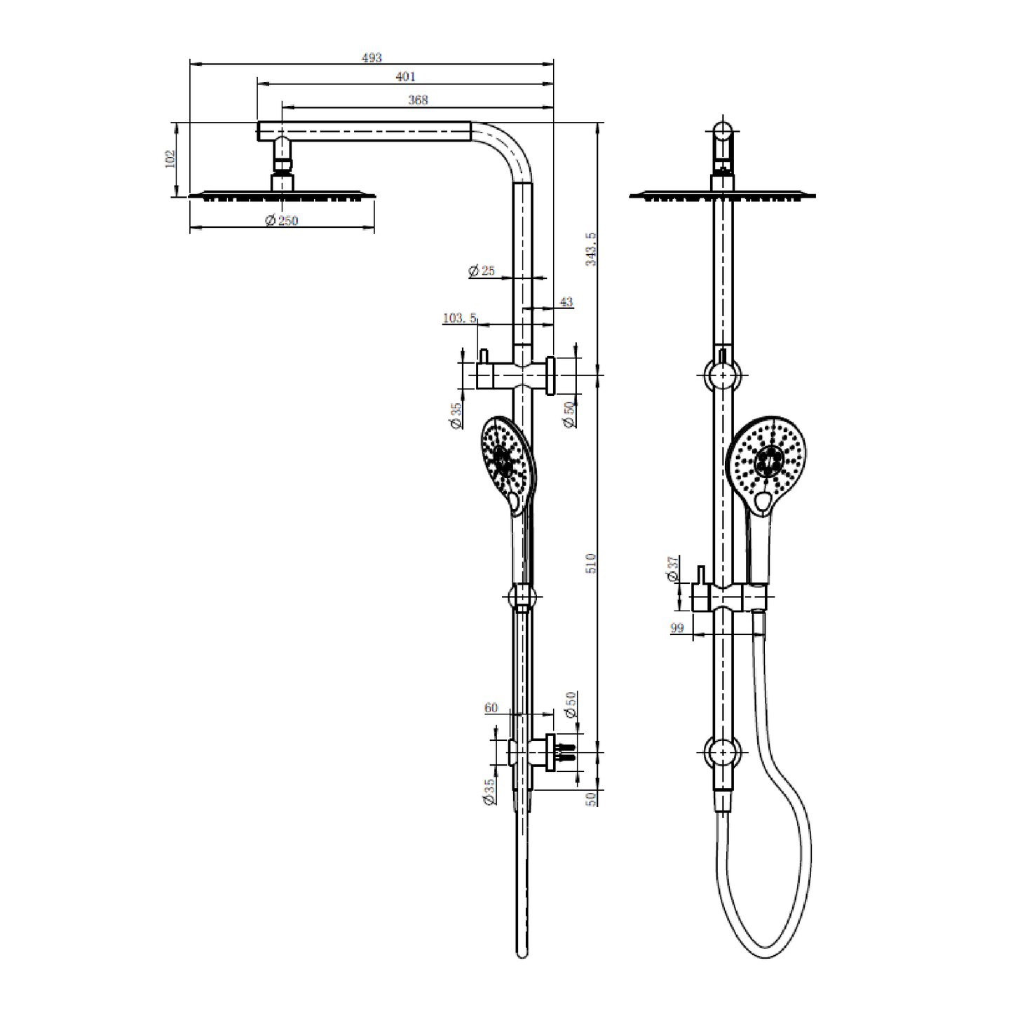 MELA - PALCO/RONDO Twin Combo Shower Set with Rail Brushed Copper Tapware from MELA – available at Bathroom City Perth
