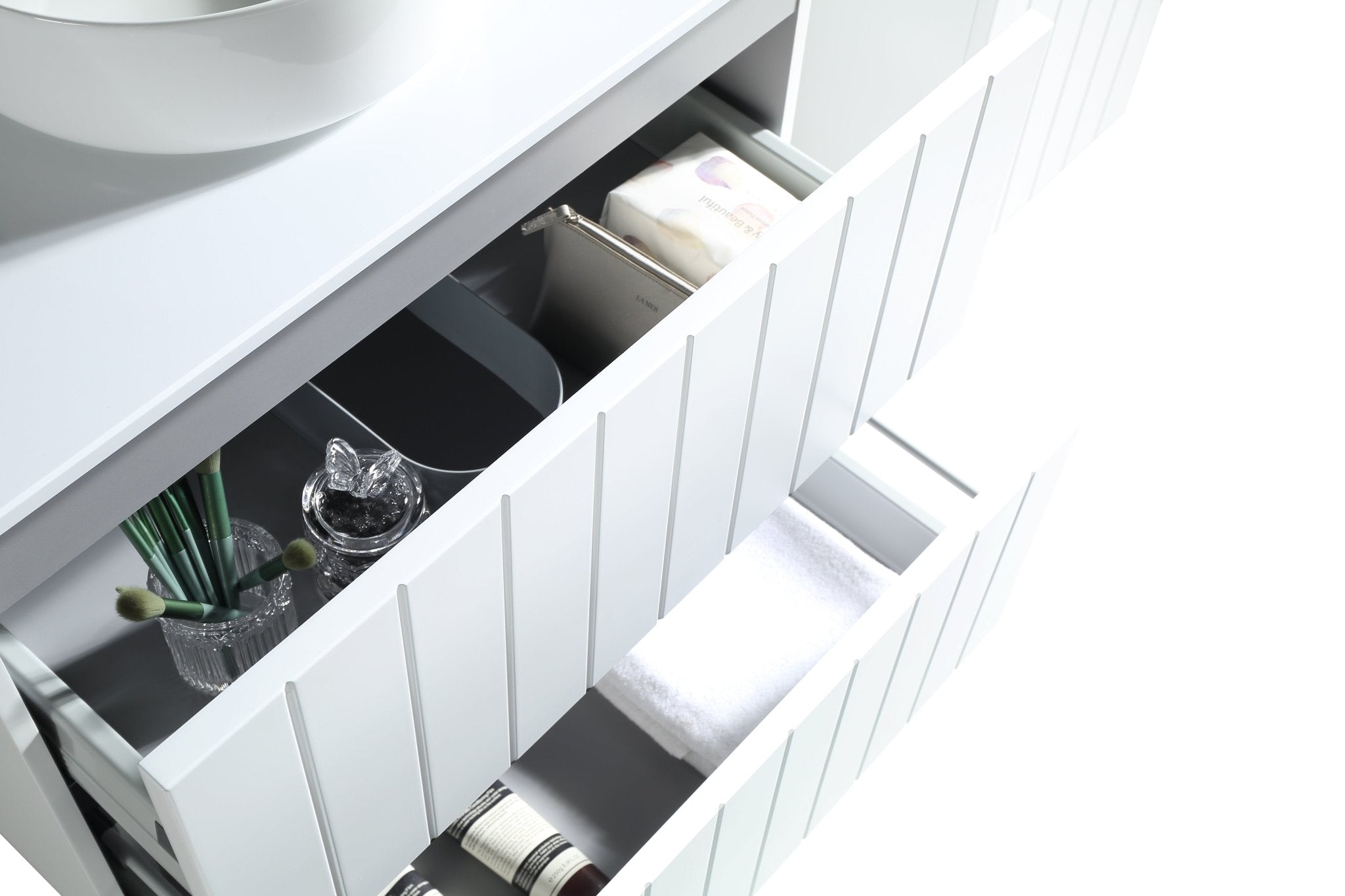 MELA - PASTEL 1500 Matt White Wall Hung Vanity with Two Drawers and Shelves - Vanities - from our - MELA - supplier–available at Bathroom City Perth