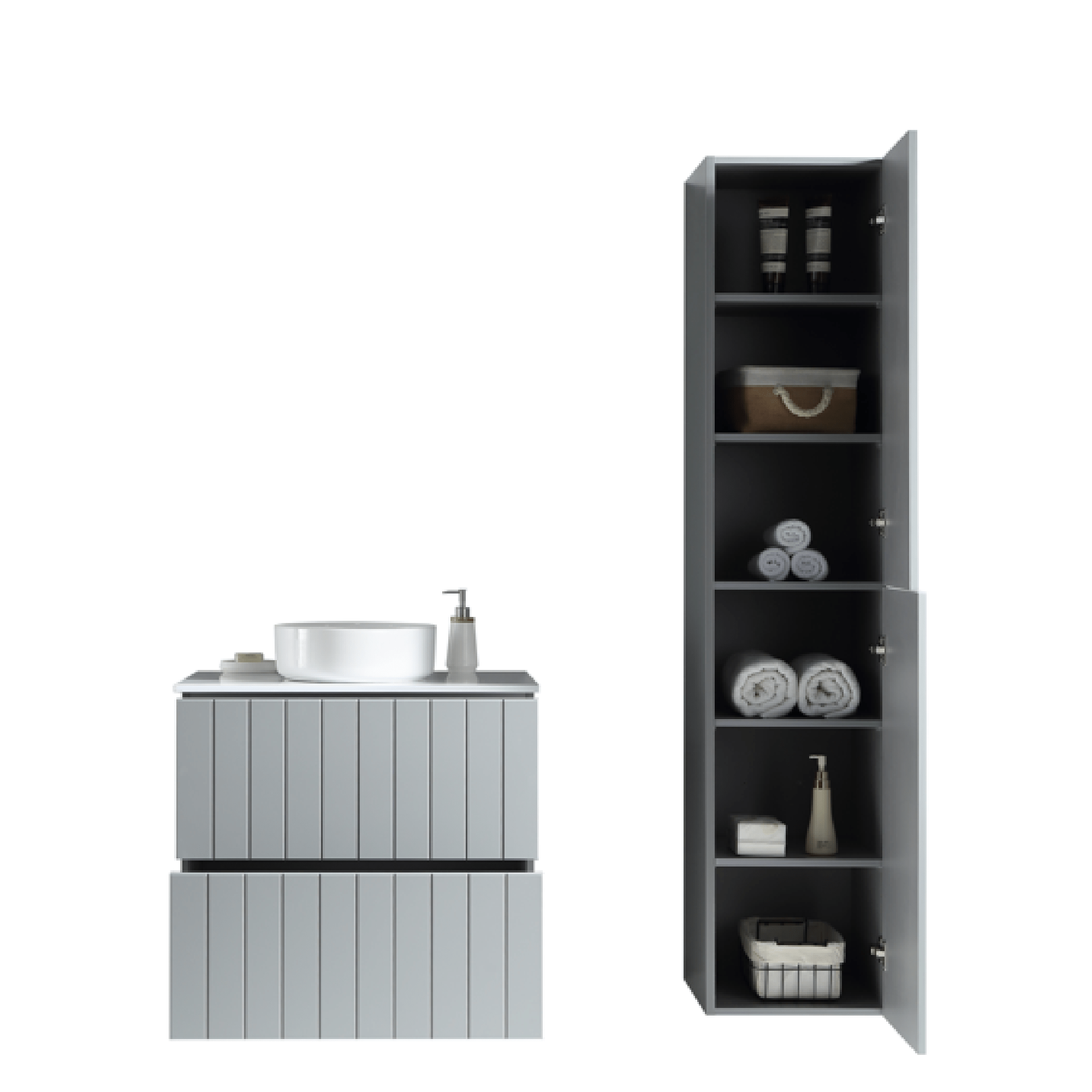 MELA - PASTEL 600 Matt Grey Wall Hung Vanity with DrawersVanities – available at Bathroom City Perth