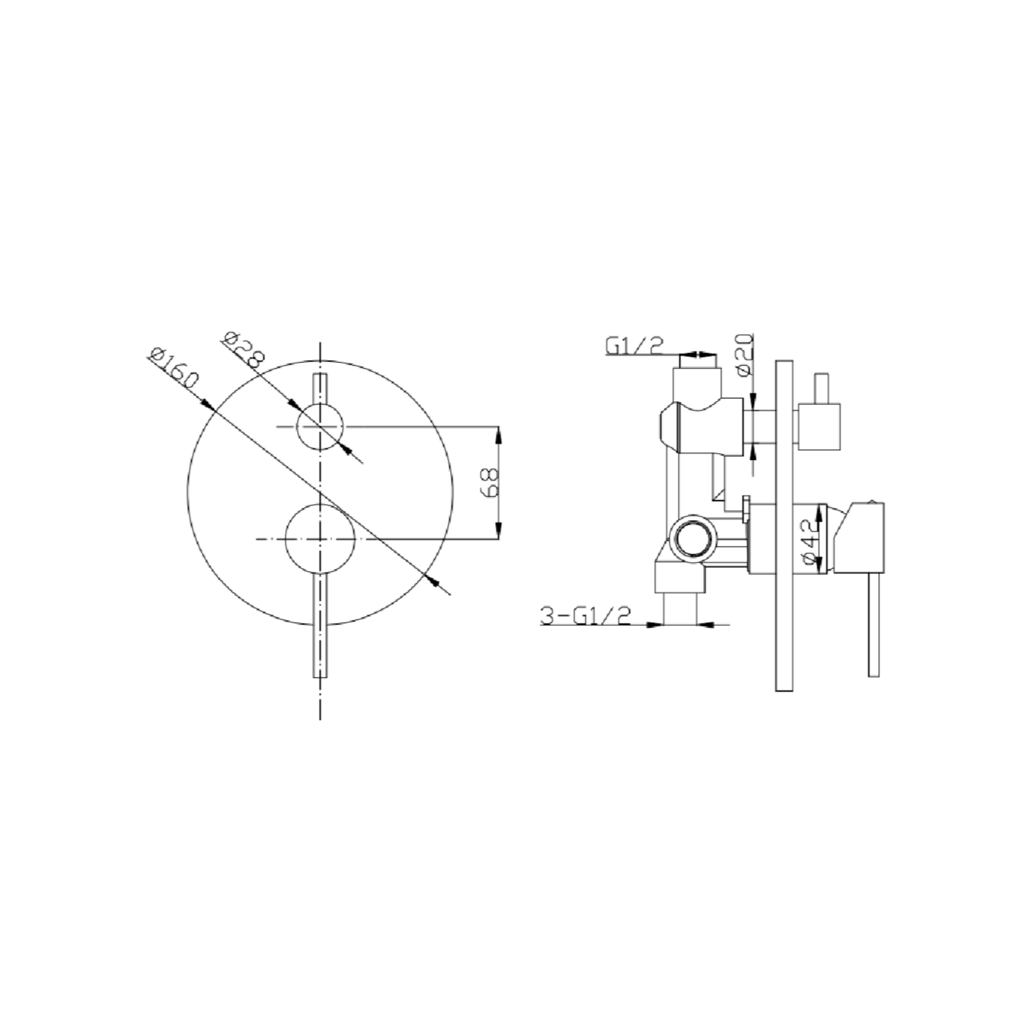 MELA - RONDO Shower/Bath Wall Mixer with Diverter BlackTapware – available at Bathroom City Perth
