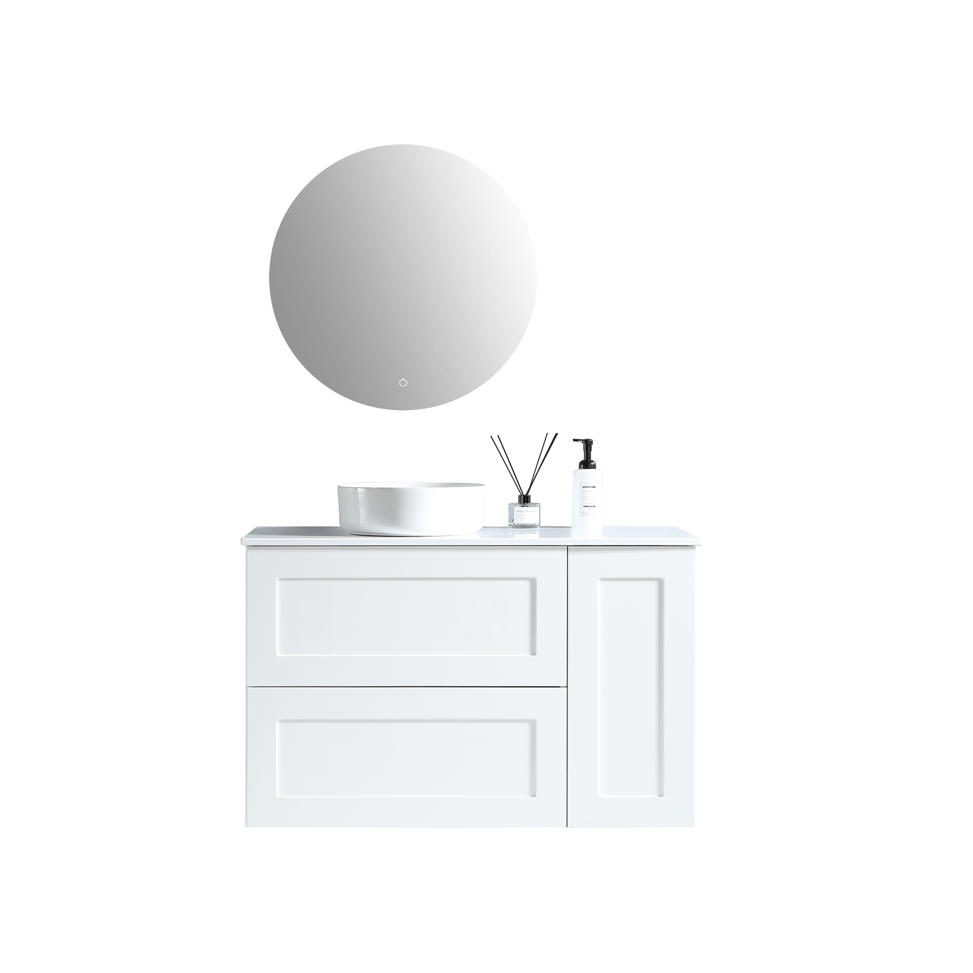 MELA - SHAKER 1050 Matt White Wall Hung Vanity with Door & Drawers - Vanities - from our - MELA - supplier–available at Bathroom City Perth