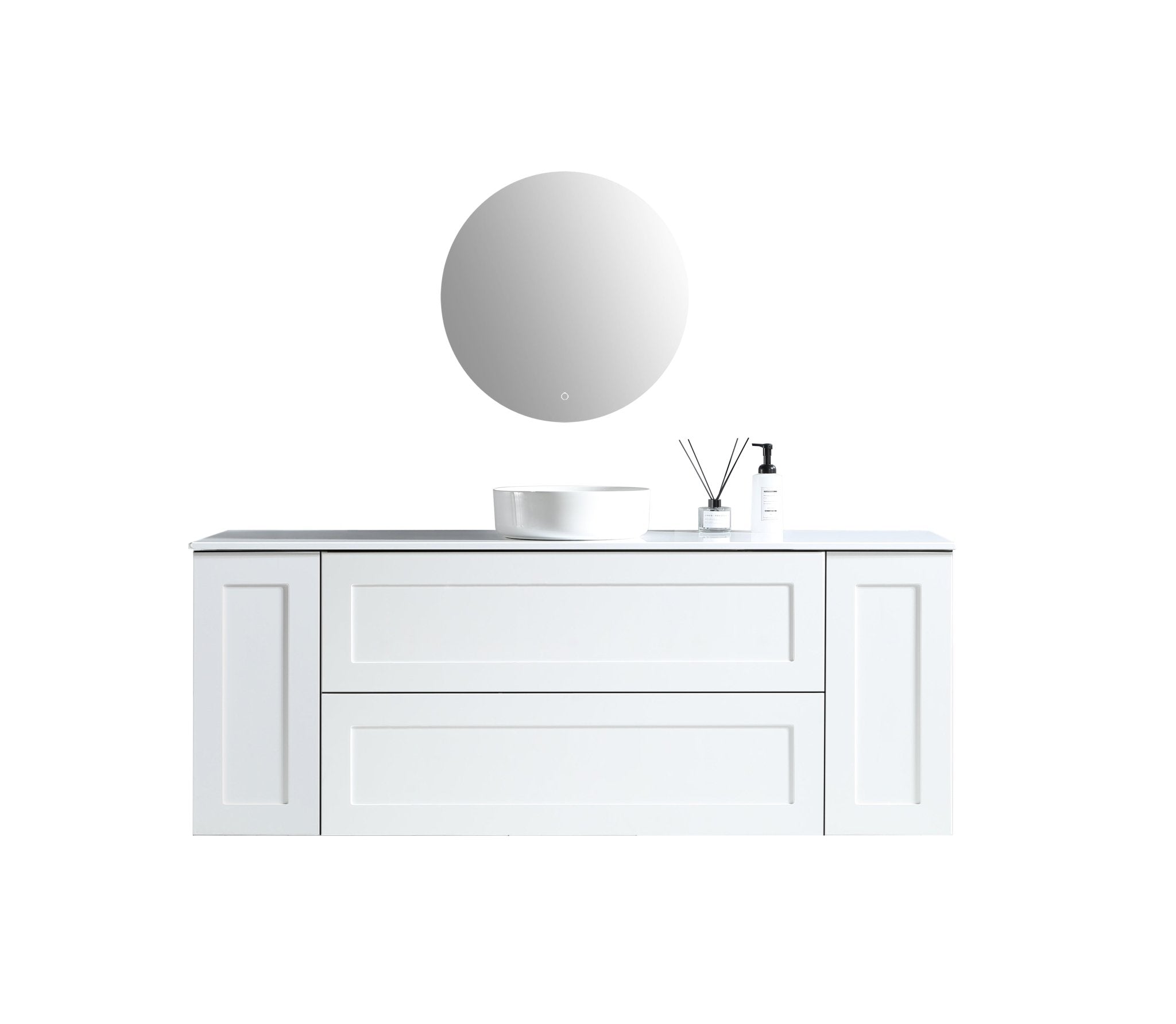 MELA - SHAKER 1800 Matt White Wall Hung Vanity with 2 Doors & 2 Drawers - Vanities - from our - MELA - supplier–available at Bathroom City Perth