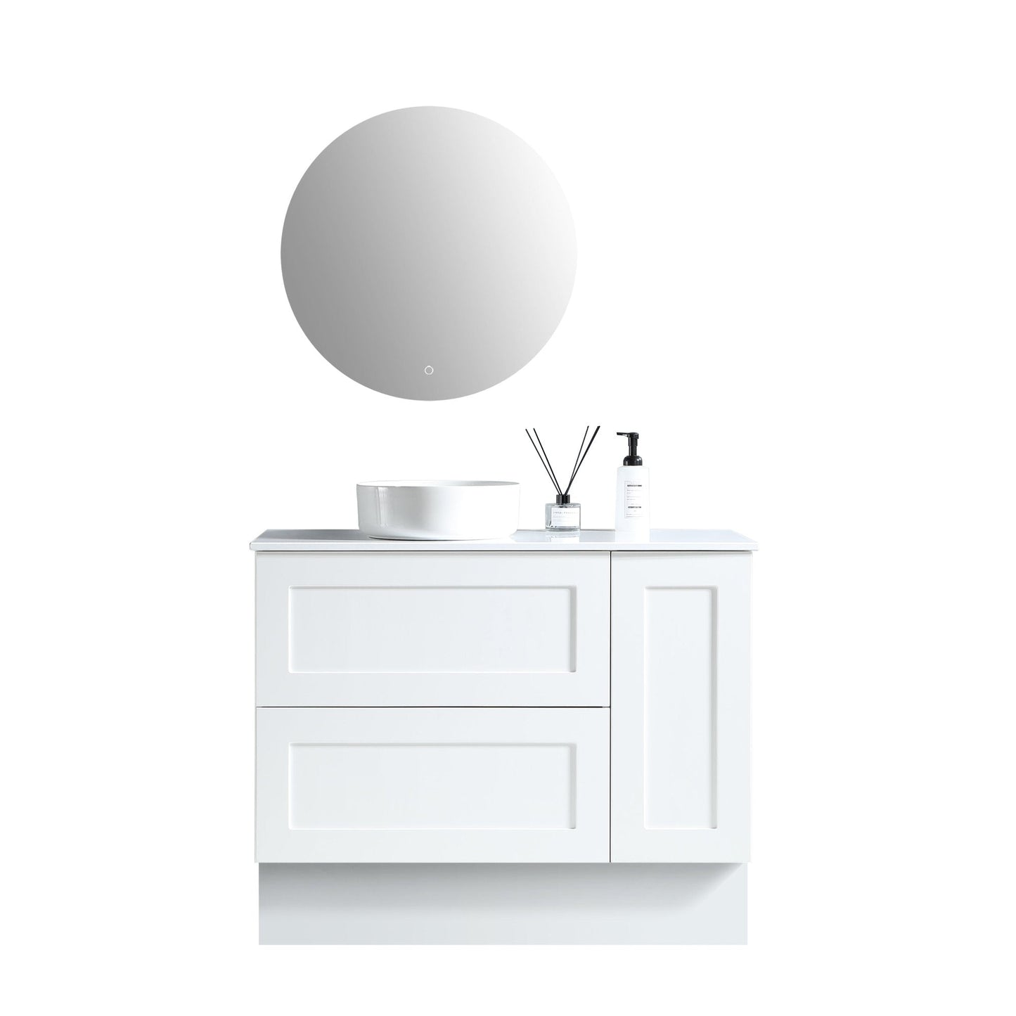 MELA - SHAKER 900 Matt White Wall Hung Vanity with Door & DrawersVanities – available at Bathroom City Perth