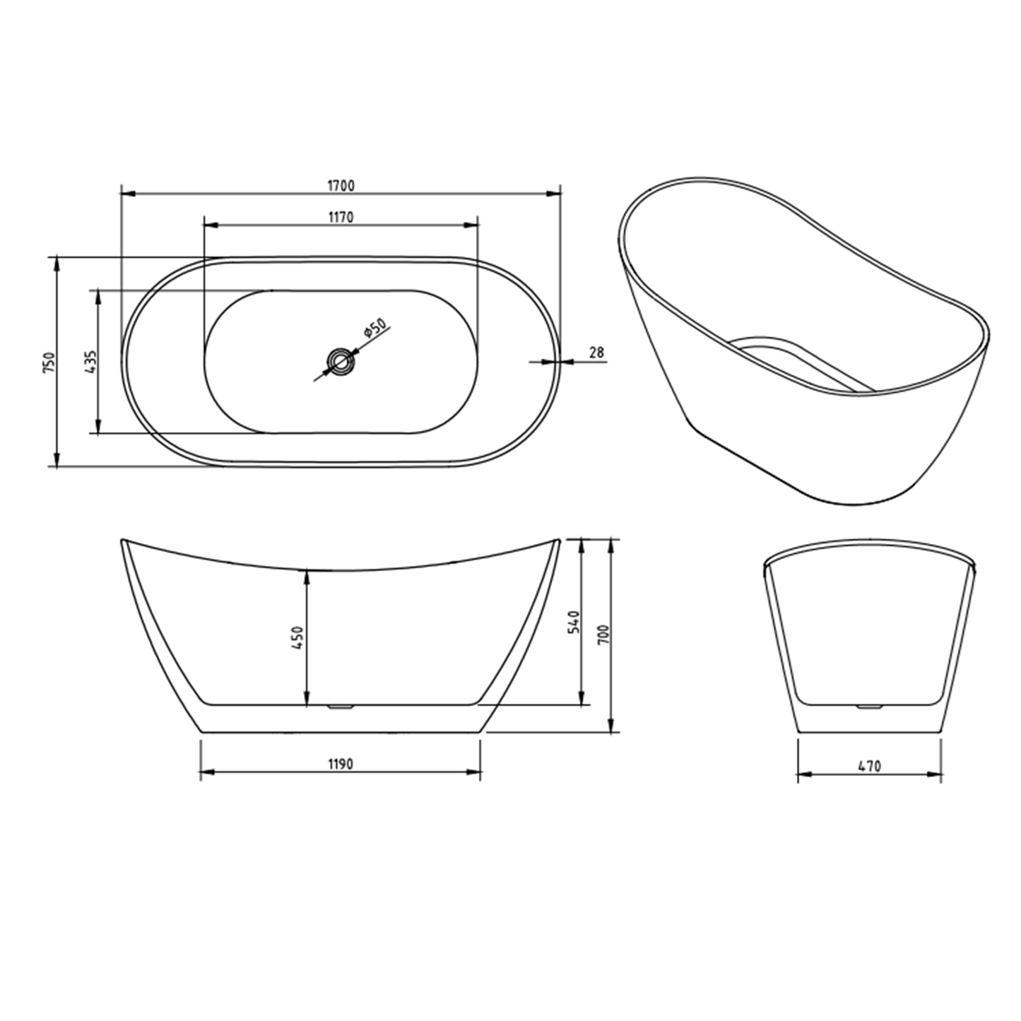 MELA - TAYLOR 1700 High Back Free Standing BathBaths – available at Bathroom City Perth