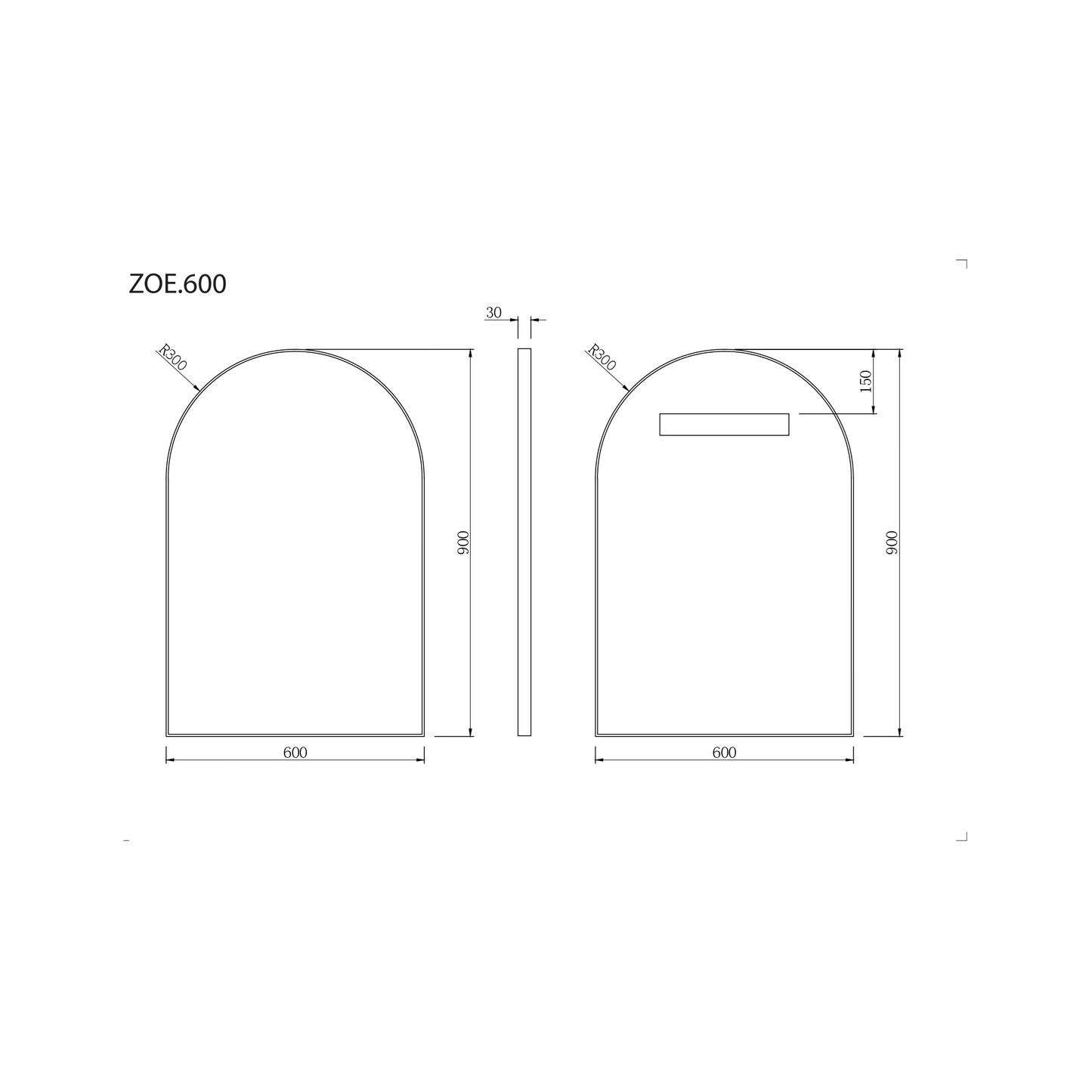 MELA - ZOE 600 Arch Mirror Gun Metal FrameMirror – available at Bathroom City Perth