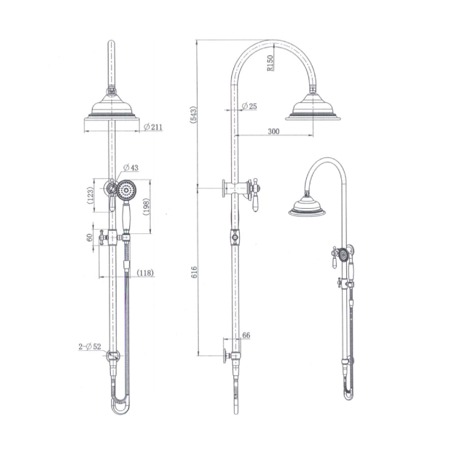 MODERN NATIONAL - BORDEAUX Twin Combo Shower Set with Rail Brushed Nickel - Tapware - from our - Modern National - supplier–available at Bathroom City Perth