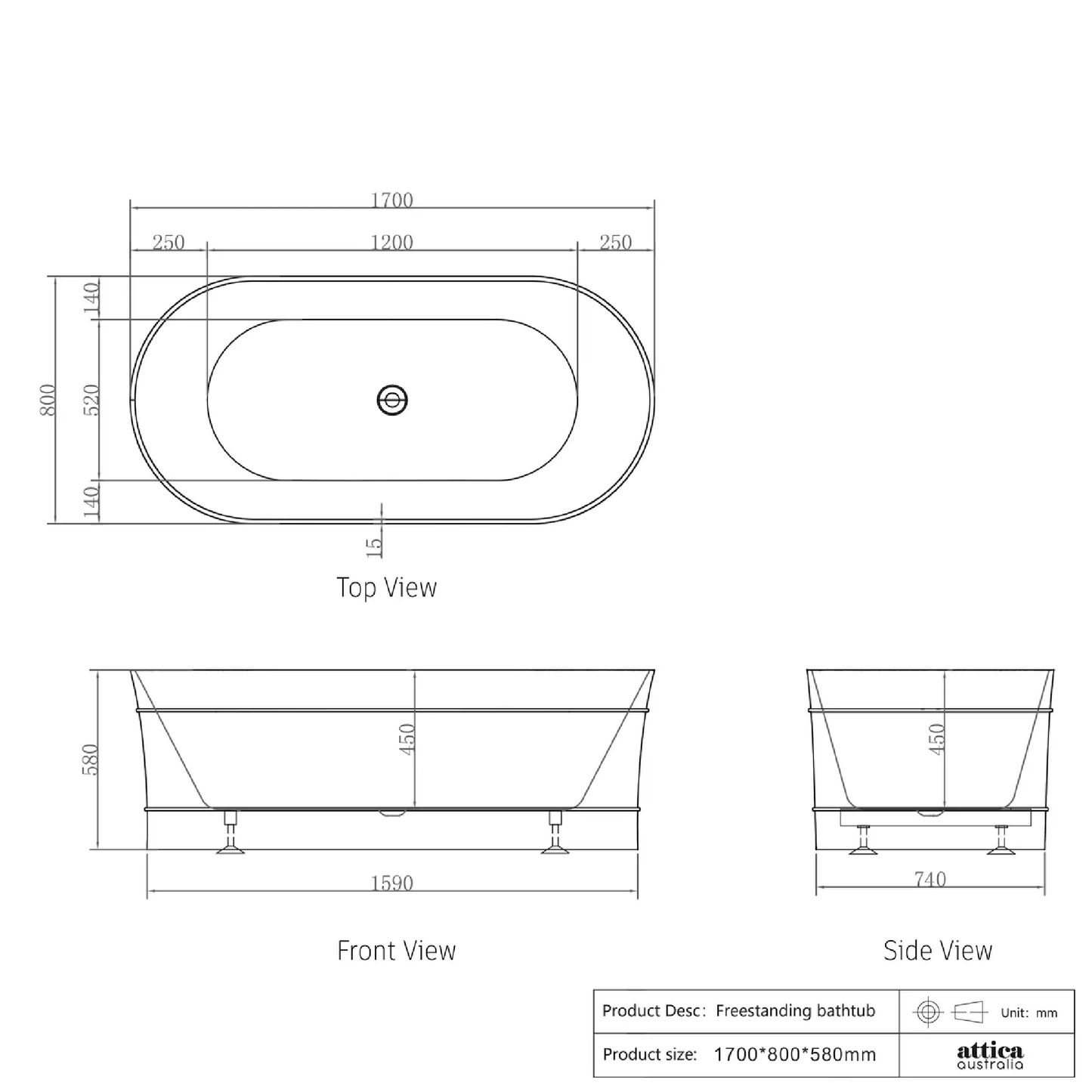 OTTI - Attica Bondi 1700 Gloss White Bath - Baths - from our - Otti - supplier–available at Bathroom City Perth