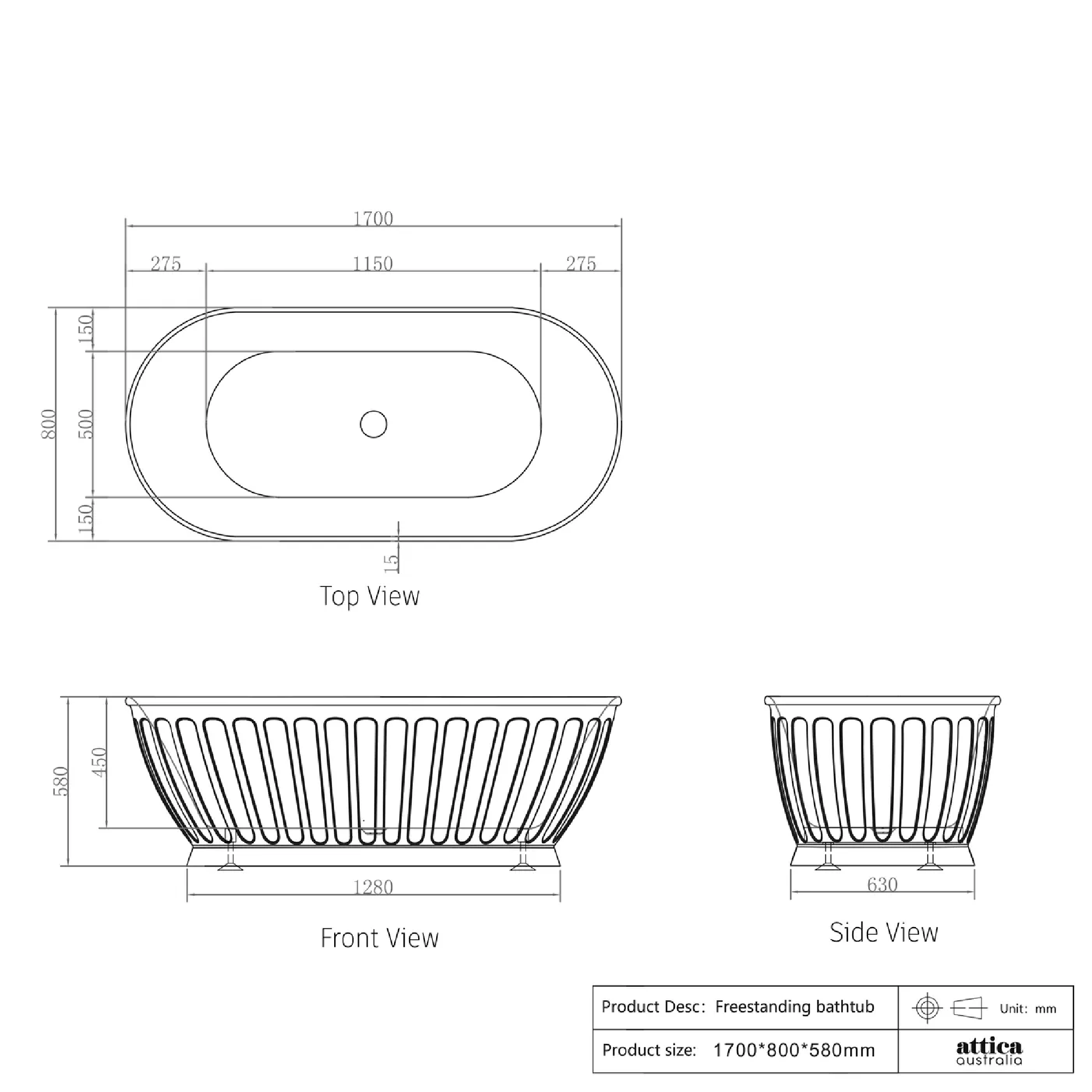 OTTI - Attica Kensington 1700 Matt White Bath - Baths - from our - Otti - supplier–available at Bathroom City Perth