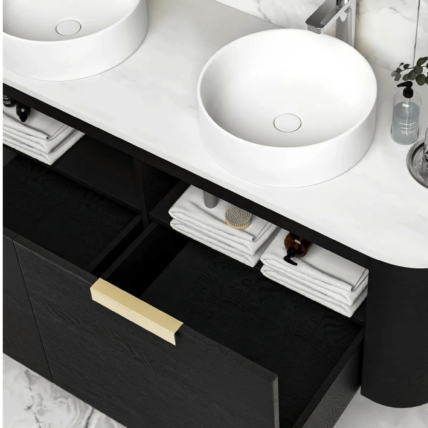 OTTI - Bondi 1500mm Black Oak Wall Hung Curve Vanity - Vanities - from our - Otti - supplier–available at Bathroom City Perth