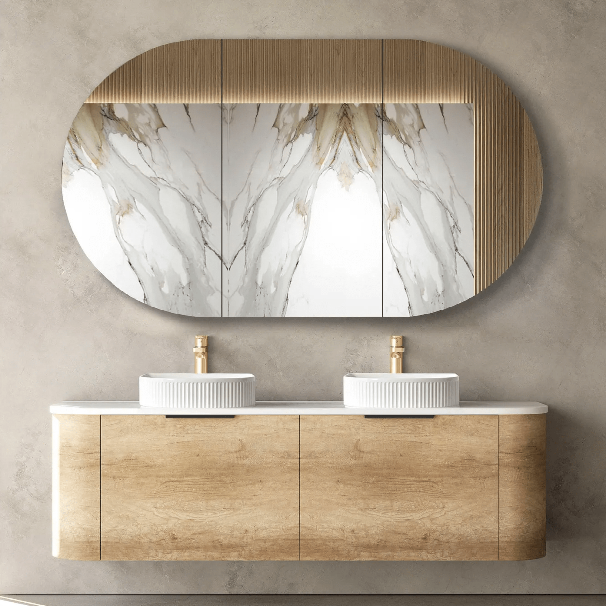 OTTI - Bondi 1500mm Natural Oak Wall Hung Curve Vanity - Vanities - from our - Otti - supplier–available at Bathroom City Perth