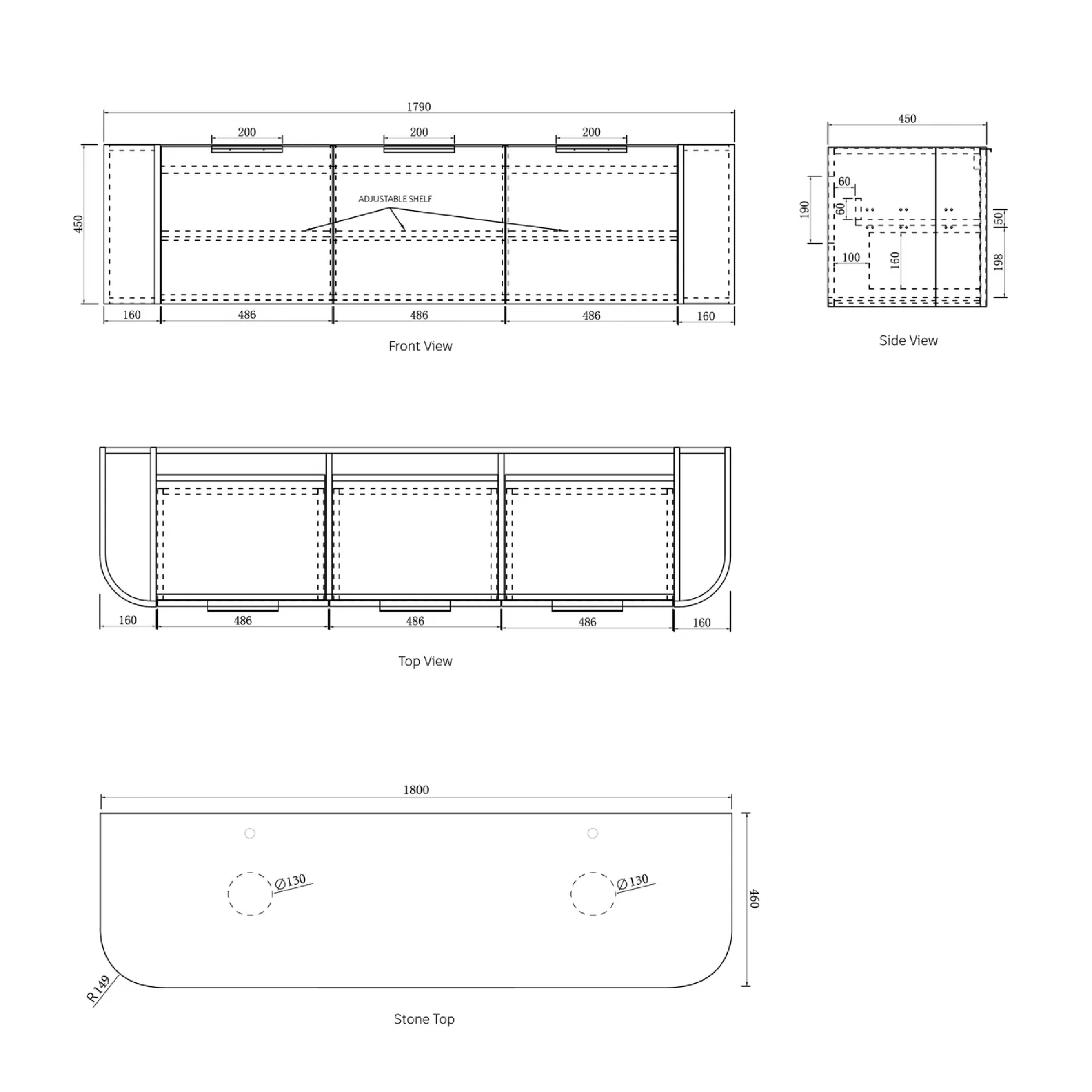 OTTI - Bondi 1800mm Black Oak Wall Hung Curve Vanity - Vanities - from our - Otti - supplier–available at Bathroom City Perth
