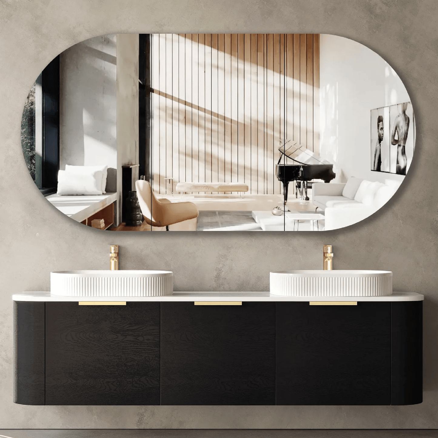 OTTI - Bondi 1800mm Black Oak Wall Hung Curve Vanity - Vanities - from our - Otti - supplier–available at Bathroom City Perth