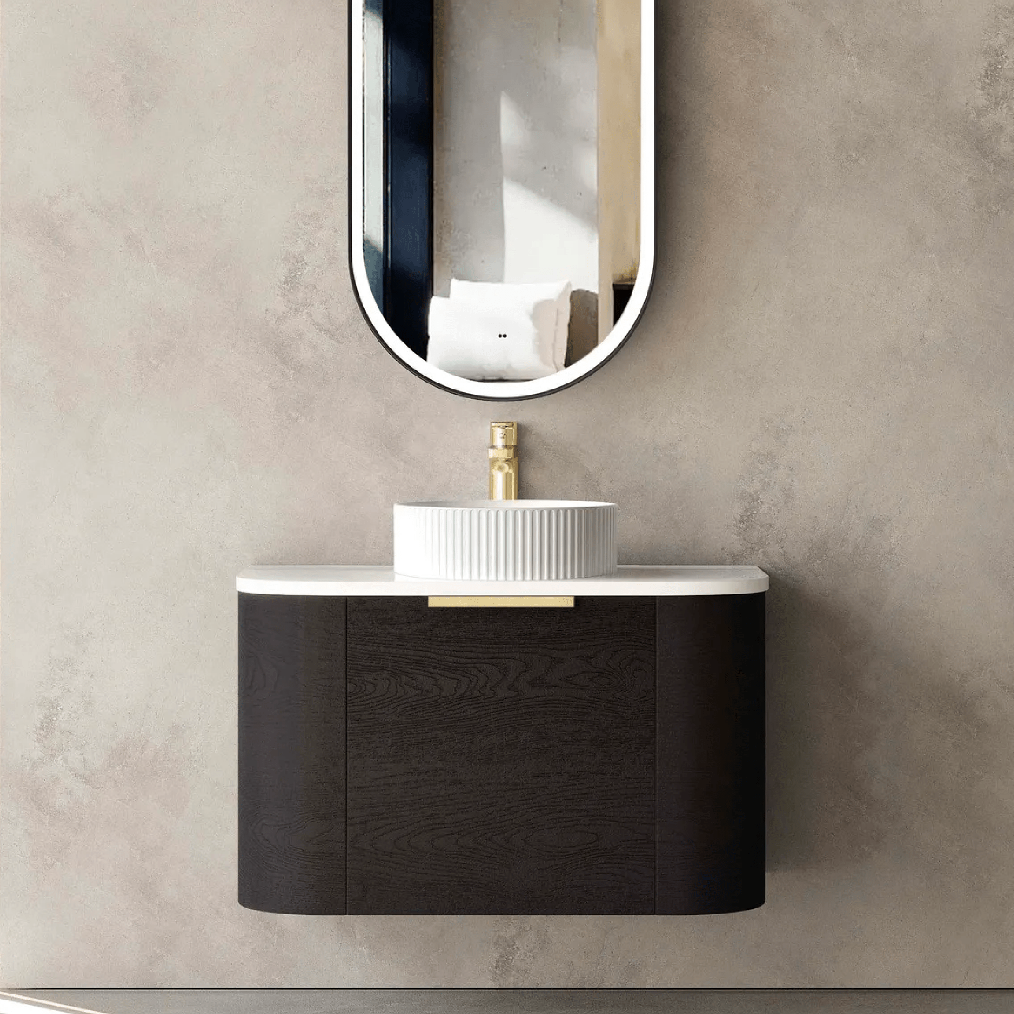 OTTI - Bondi 750mm Black Oak Wall Hung Curve Vanity - Vanities - from our - Otti - supplier–available at Bathroom City Perth