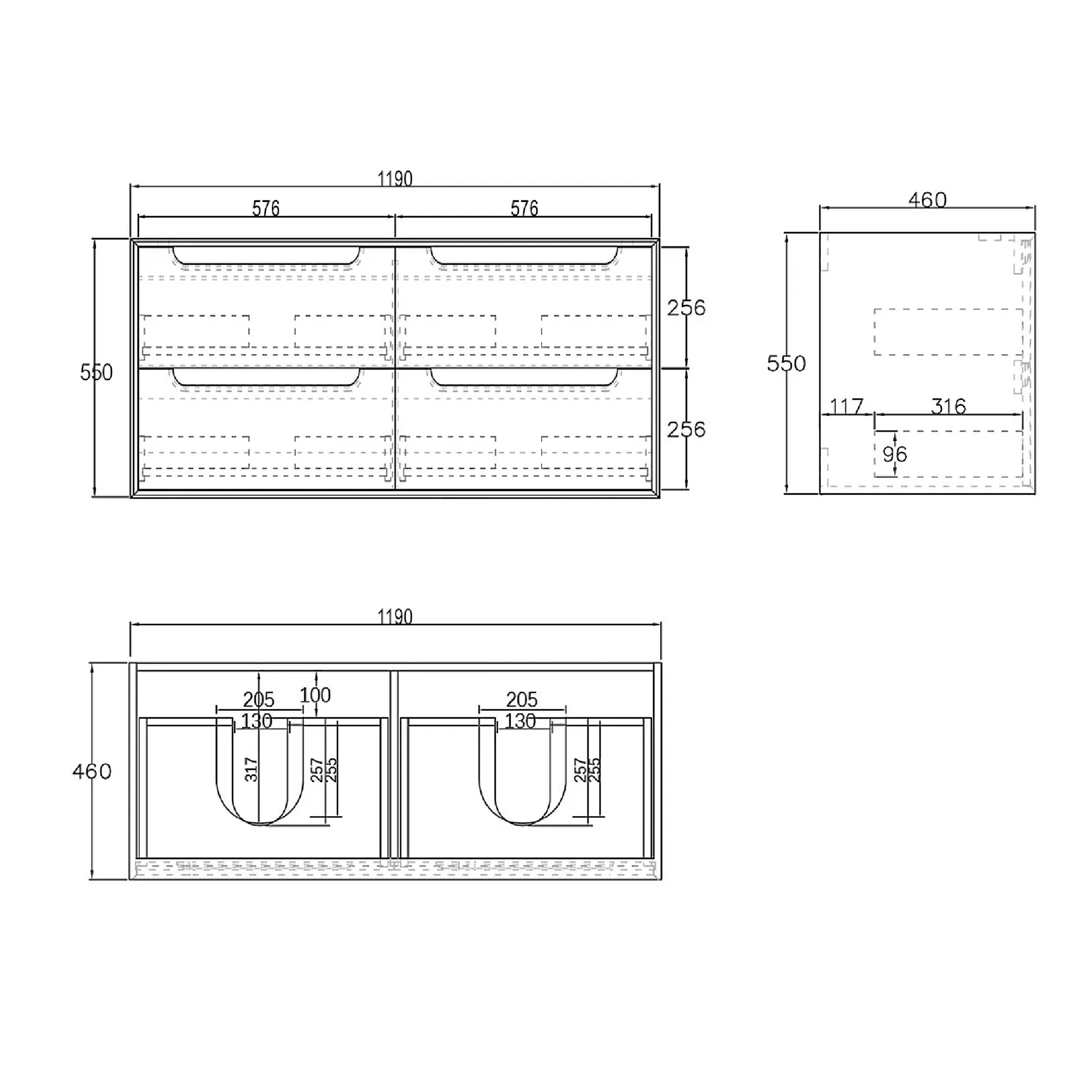 OTTI - Byron 1200mm Black Oak Wall Hung Vanity Double Bowl - Vanities - from our - Otti - supplier–available at Bathroom City Perth