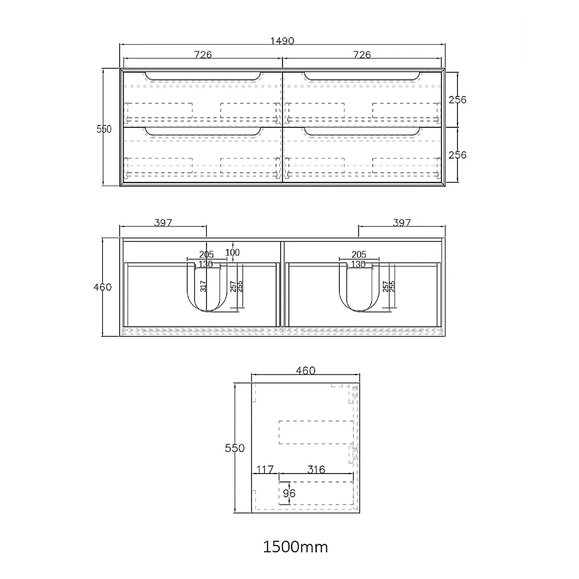 OTTI - Byron 1500mm Black Oak Wall Hung Vanity - Vanities - from our - Otti - supplier–available at Bathroom City Perth