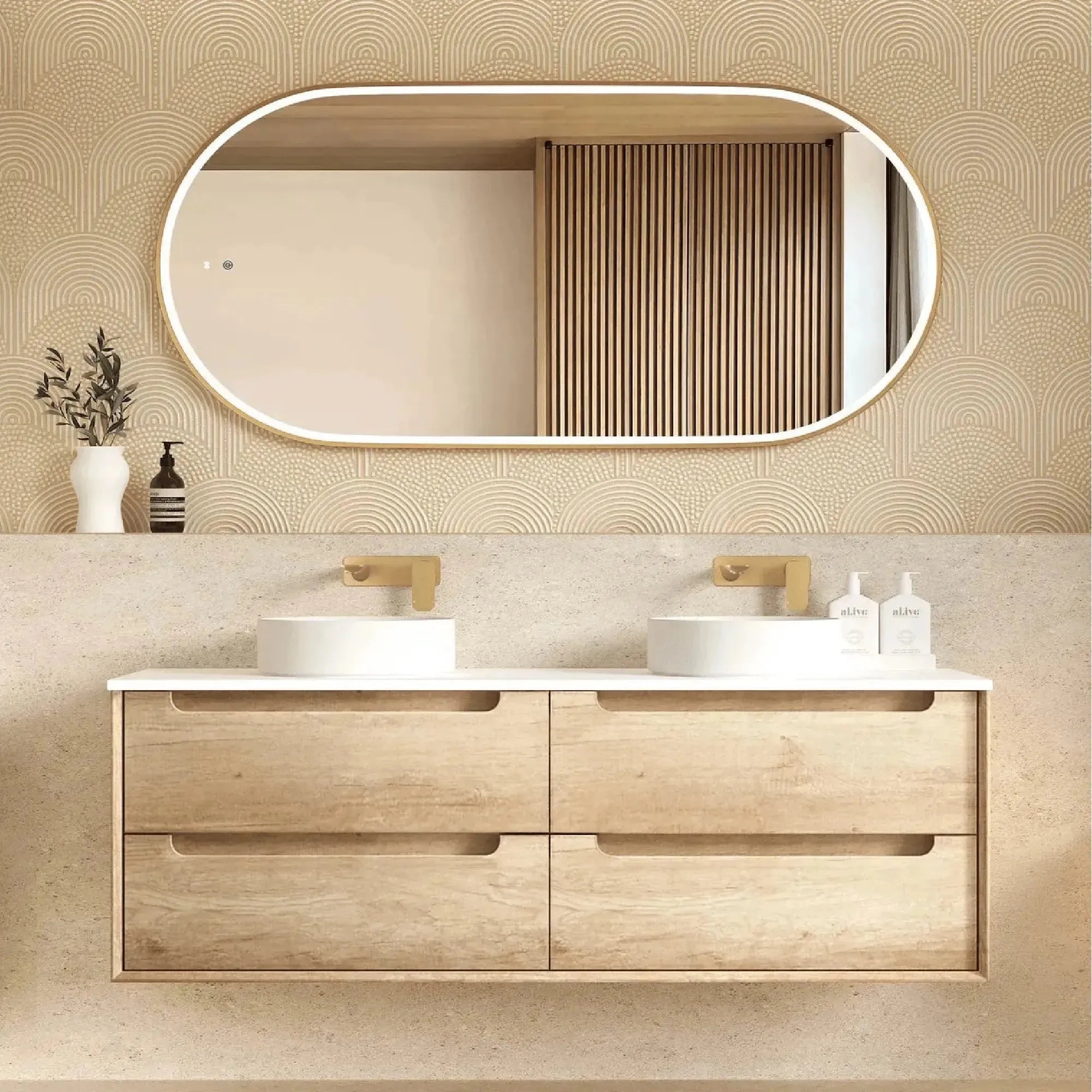 OTTI - Byron 1500mm Natural Oak Wall Hung Vanity-Vanities-from our-Otti-supplier–available at Bathroom City Perth