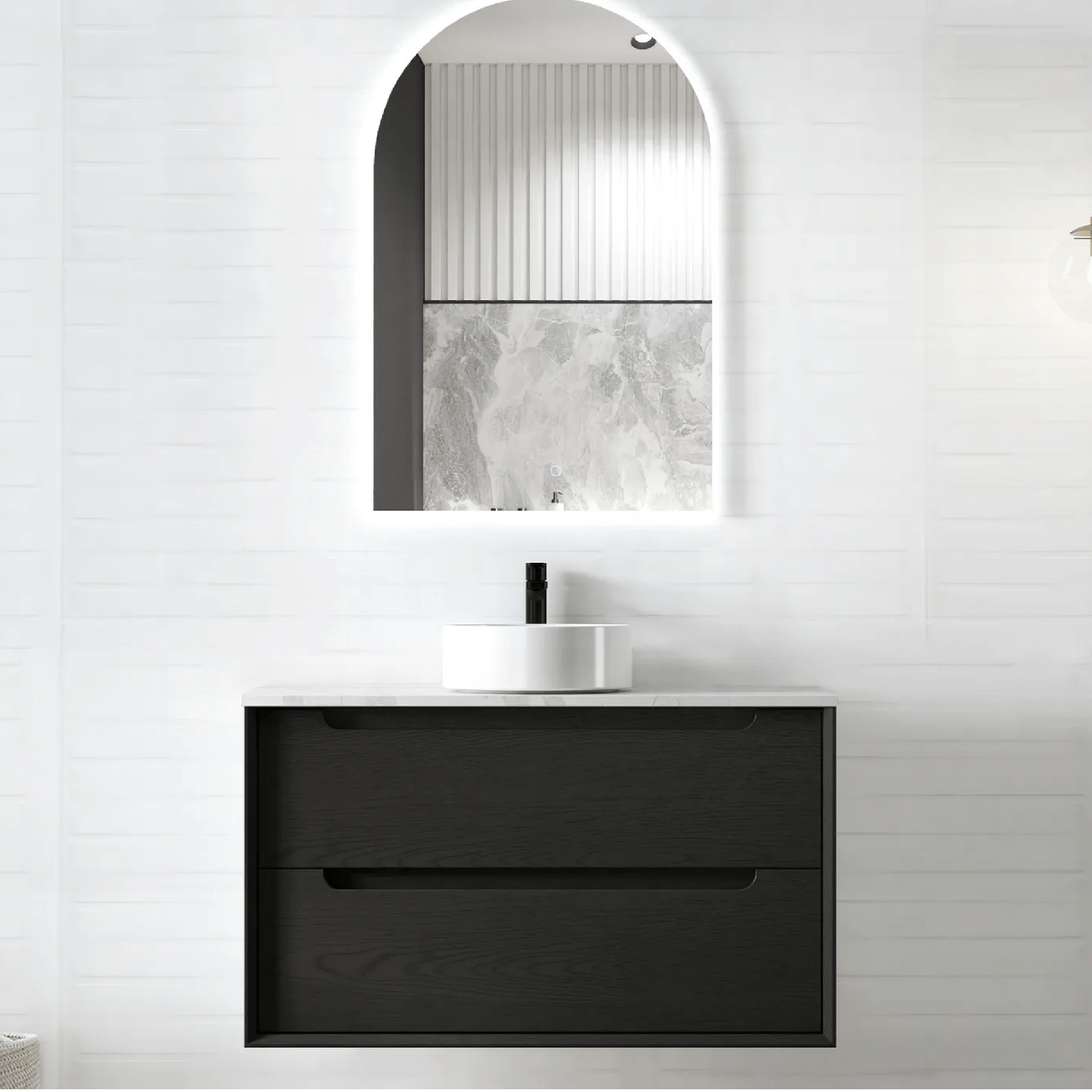 OTTI - Byron 900mm Black Oak Wall Hung Vanity - Vanities - from our - Otti - supplier–available at Bathroom City Perth