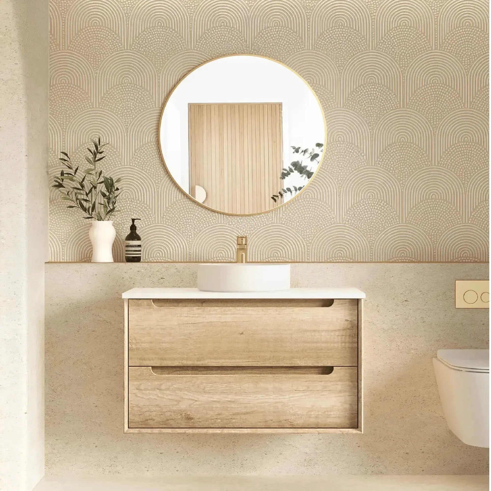OTTI - Byron 900mm Natural Oak Wall Hung Vanity-Vanities-from our-Otti-supplier–available at Bathroom City Perth