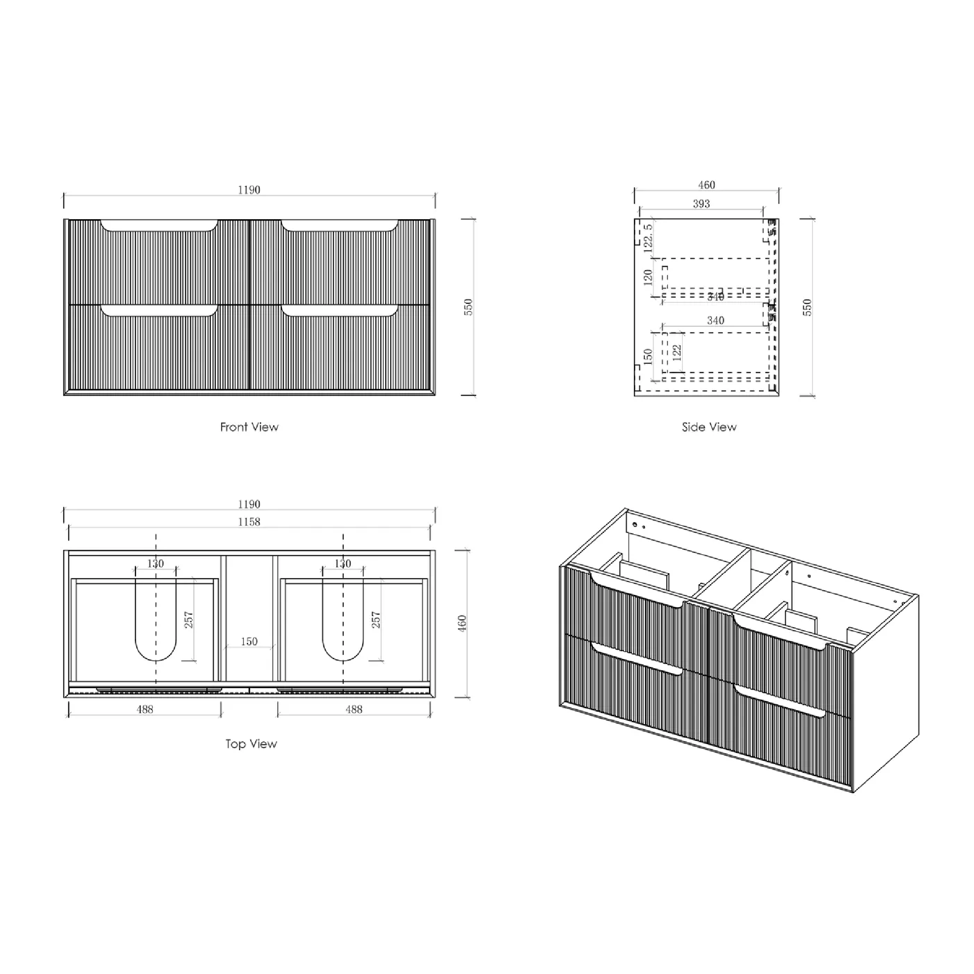 OTTI - Byron Fluted 1200mm Woodland Oak Four Drawer Wall Hung Vanity - Vanities - from our - Otti - supplier–available at Bathroom City Perth