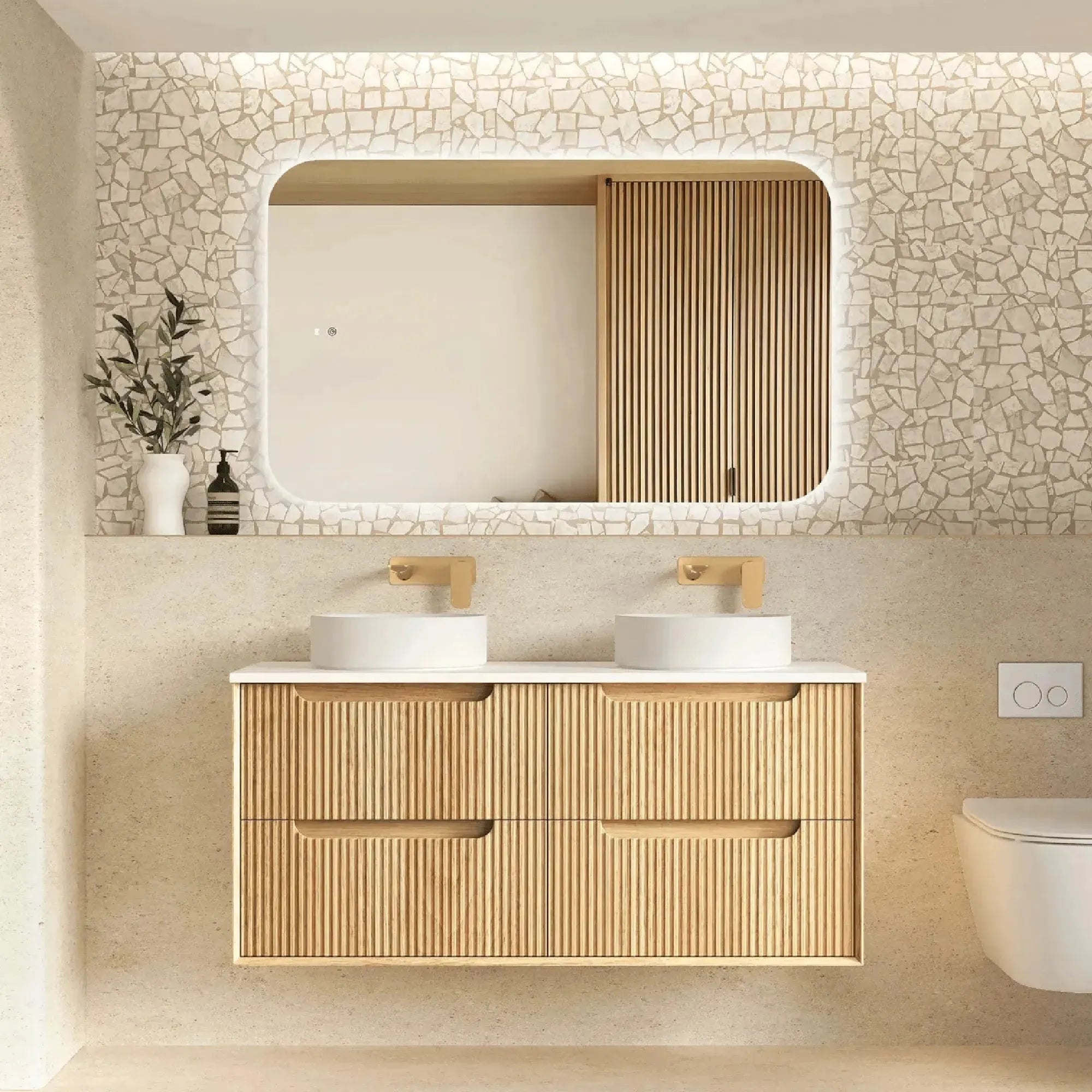 OTTI - Byron Fluted 1200mm Woodland Oak Four Drawer Wall Hung Vanity-Vanities-from our-Otti-supplier–available at Bathroom City Perth