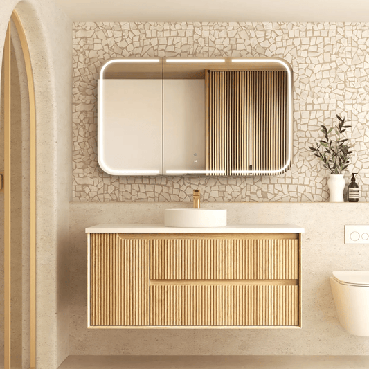 OTTI - Byron Fluted 1200mm Woodland Oak Wall Hung Vanity - Vanities - from our - Otti - supplier–available at Bathroom City Perth
