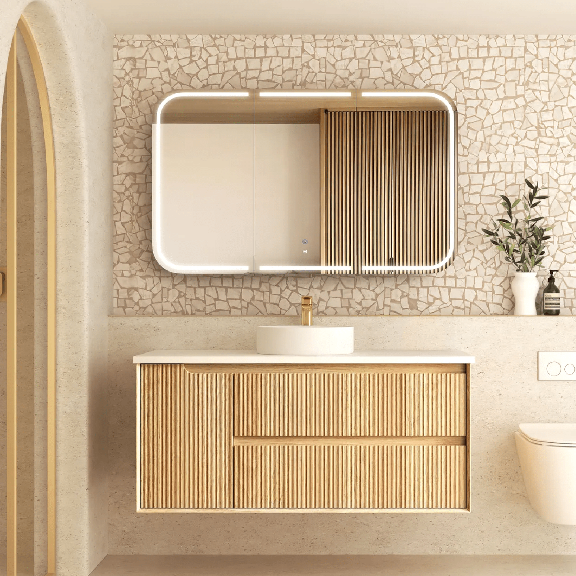 OTTI - Byron Fluted 1200mm Woodland Oak Wall Hung Vanity - Vanities - from our - Otti - supplier–available at Bathroom City Perth