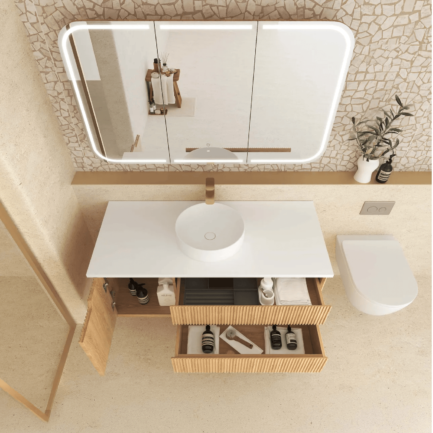 OTTI - Byron Fluted 1200mm Woodland Oak Wall Hung Vanity - Vanities - from our - Otti - supplier–available at Bathroom City Perth