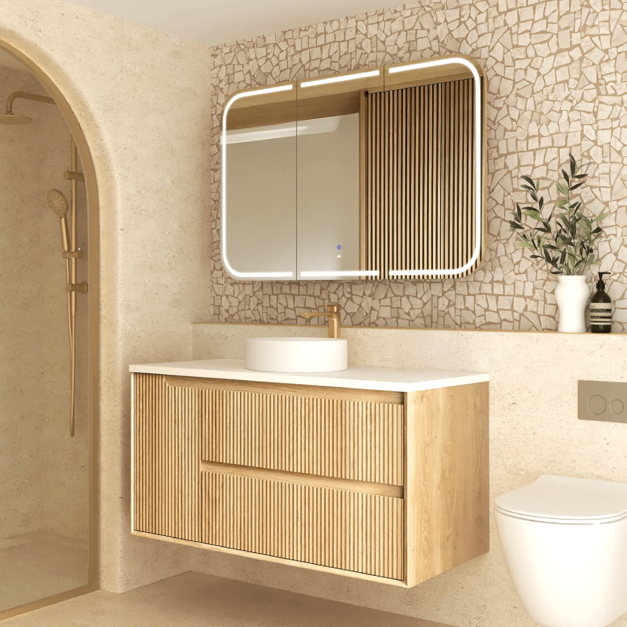 OTTI - Byron Fluted 1200mm Woodland Oak Wall Hung Vanity - Vanities - from our - Otti - supplier–available at Bathroom City Perth