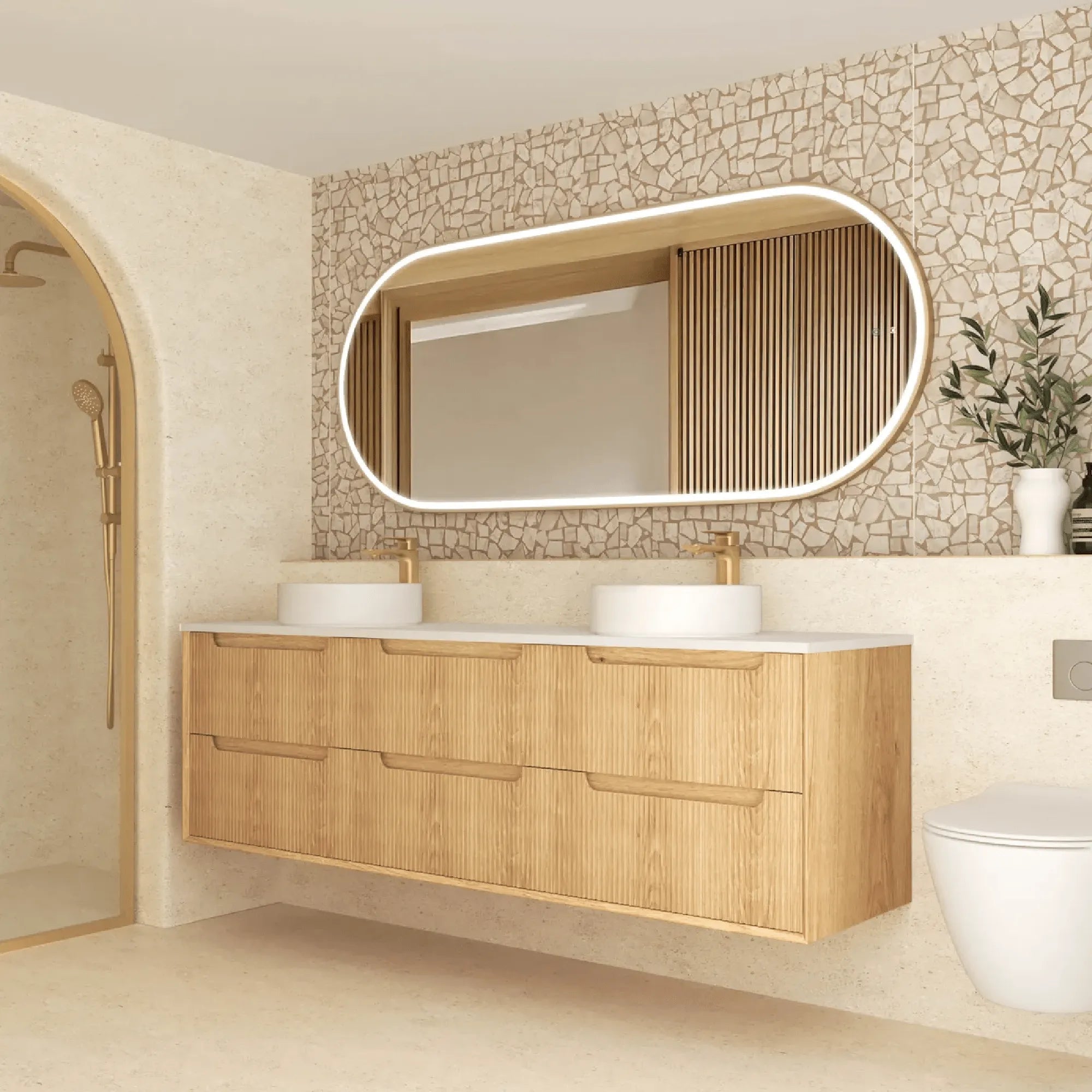 OTTI - Byron Fluted 1800mm Woodland Oak Wall Hung Vanity-Vanities-from our-Otti-supplier–available at Bathroom City Perth