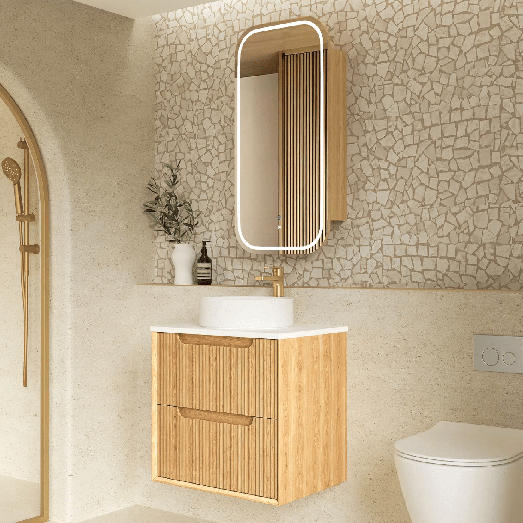 OTTI - Byron Fluted 600mm Woodland Oak Wall Hung Vanity - Vanities - from our - Otti - supplier–available at Bathroom City Perth