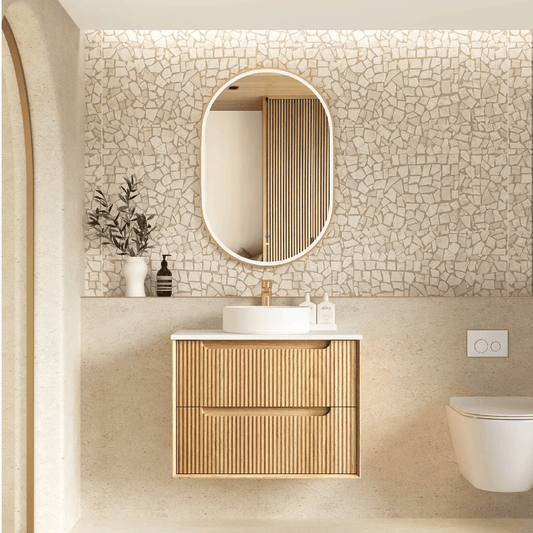 OTTI - Byron Fluted 750mm Woodland Oak Wall Hung Vanity - Vanities - from our - Otti - supplier–available at Bathroom City Perth